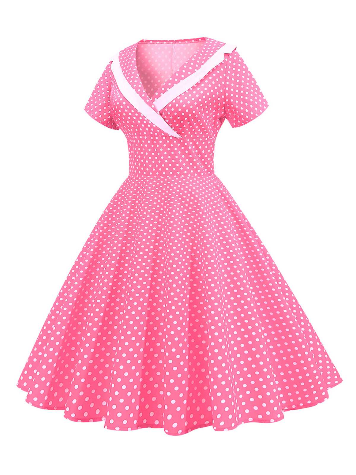 V-Neck Polka Dots Swing Dress