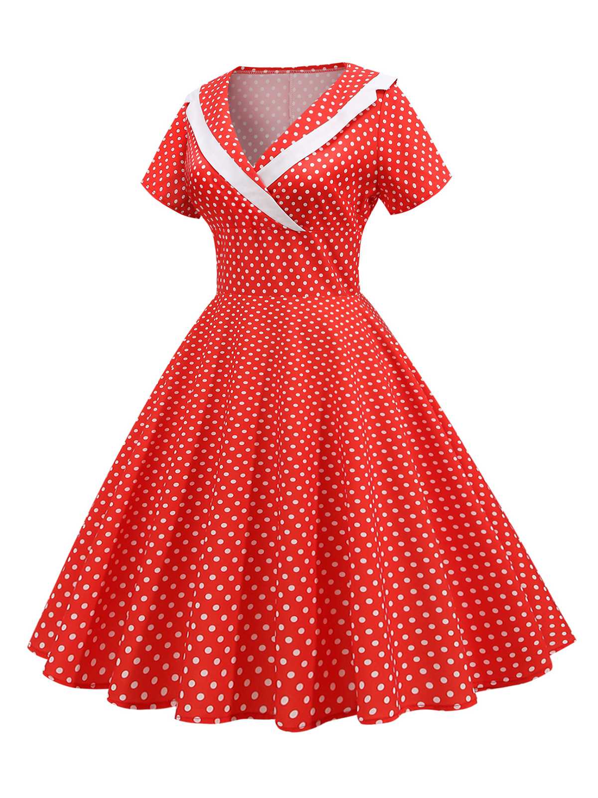 V-Neck Polka Dots Swing Dress