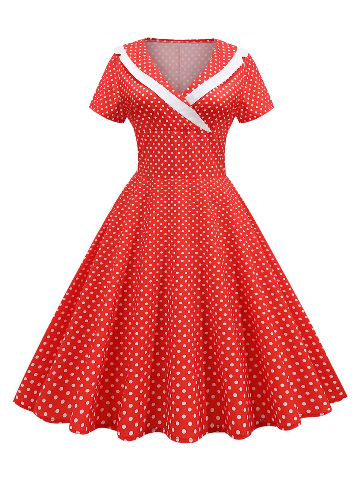 V-Neck Polka Dots Swing Dress