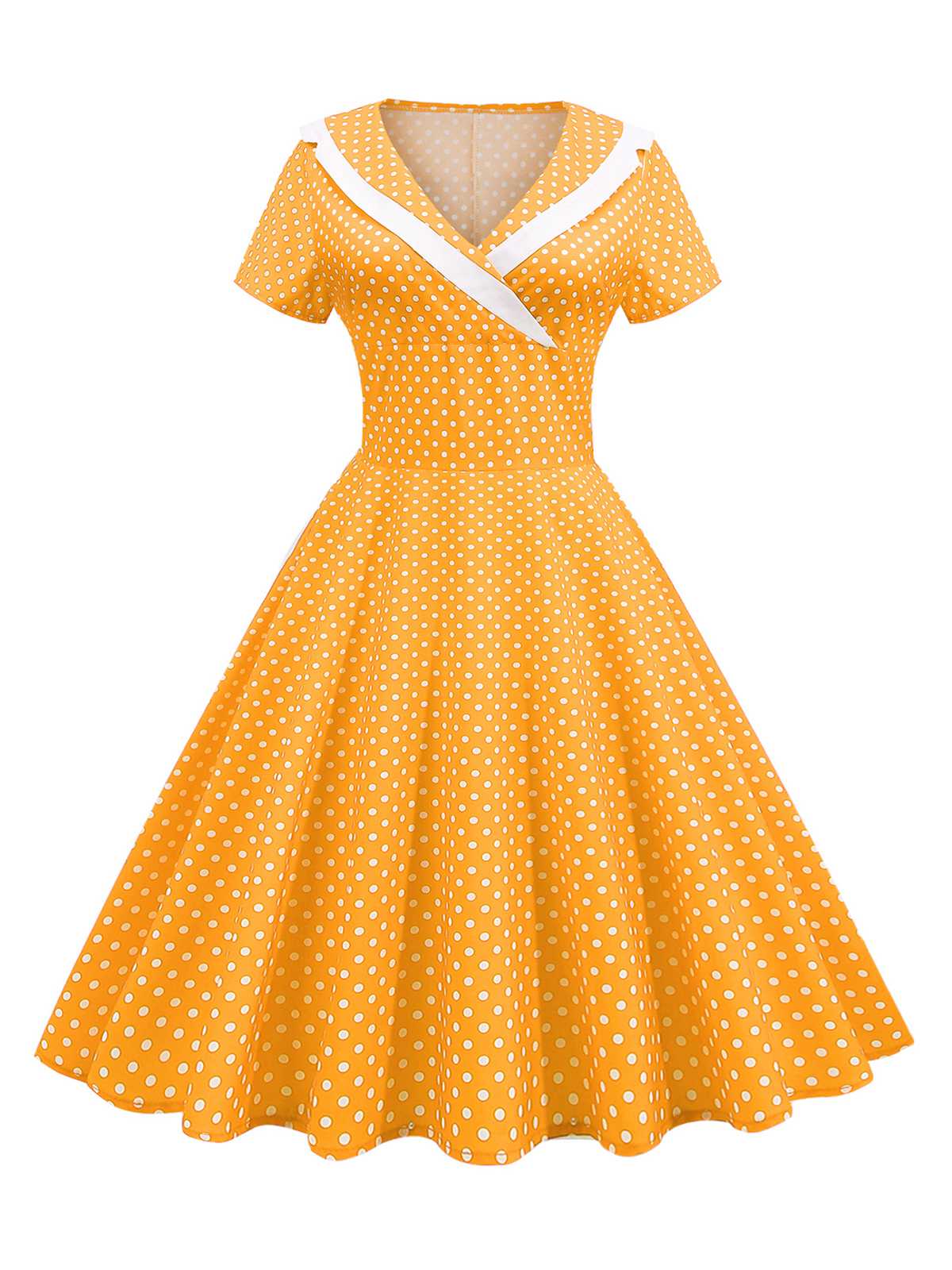 V-Neck Polka Dots Swing Dress