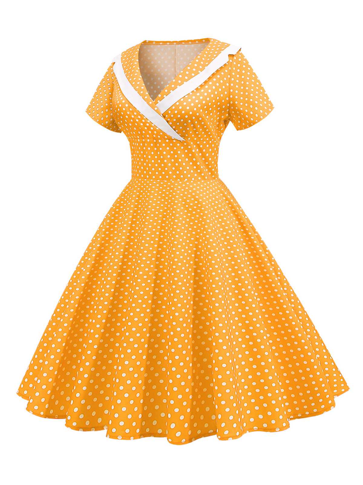 V-Neck Polka Dots Swing Dress