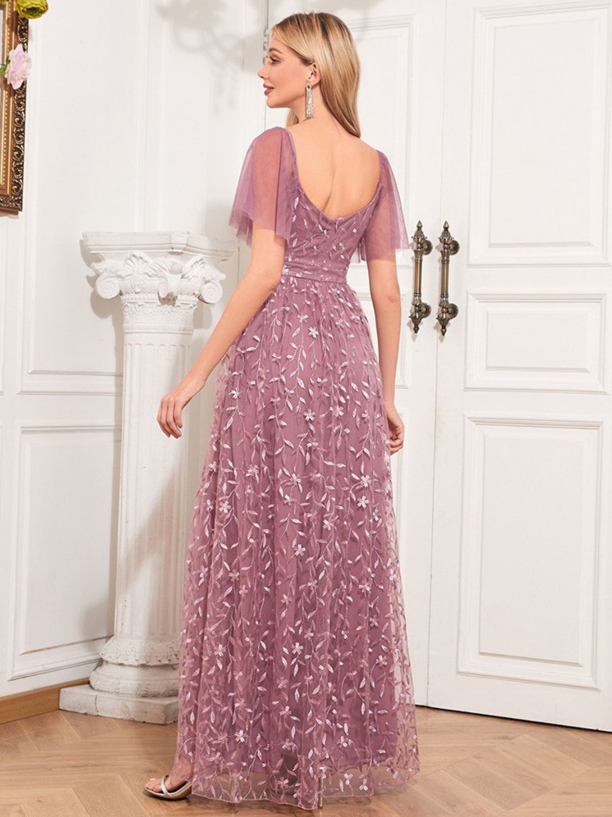 Solid Sweetheart Neckline Embroidered Long Dress