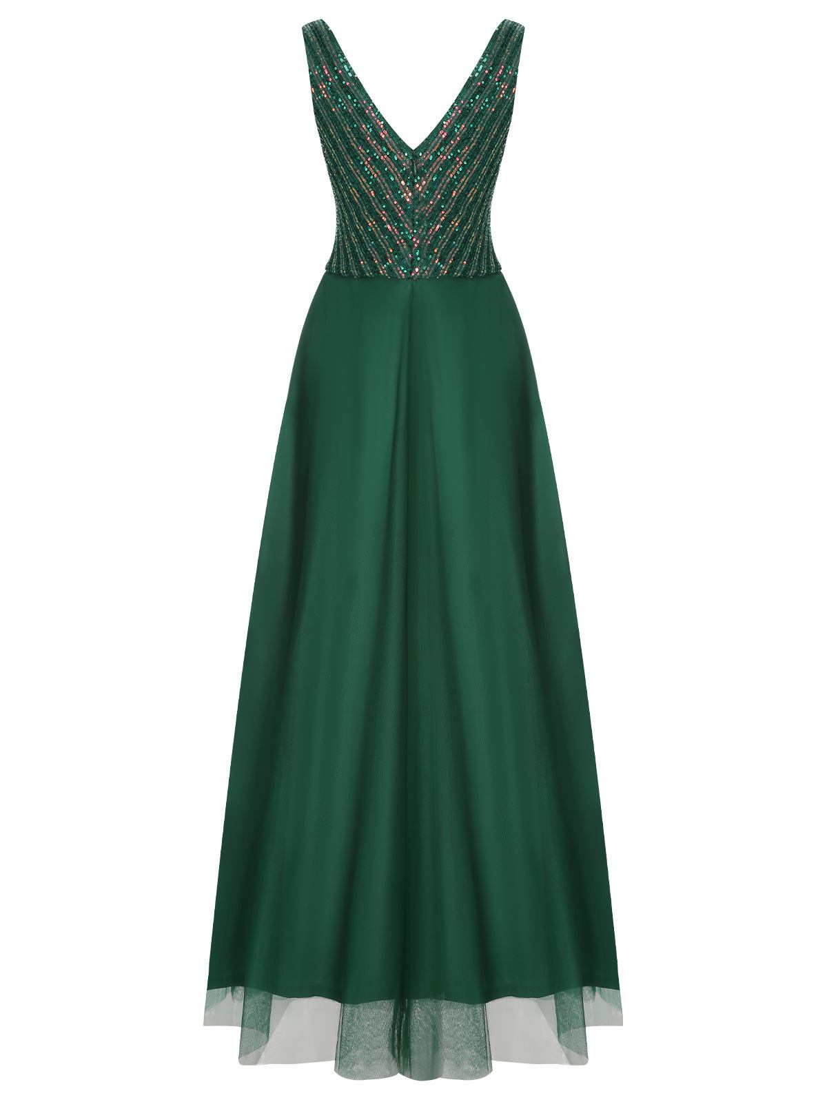 Green Sequined Mesh V-Neck Dress