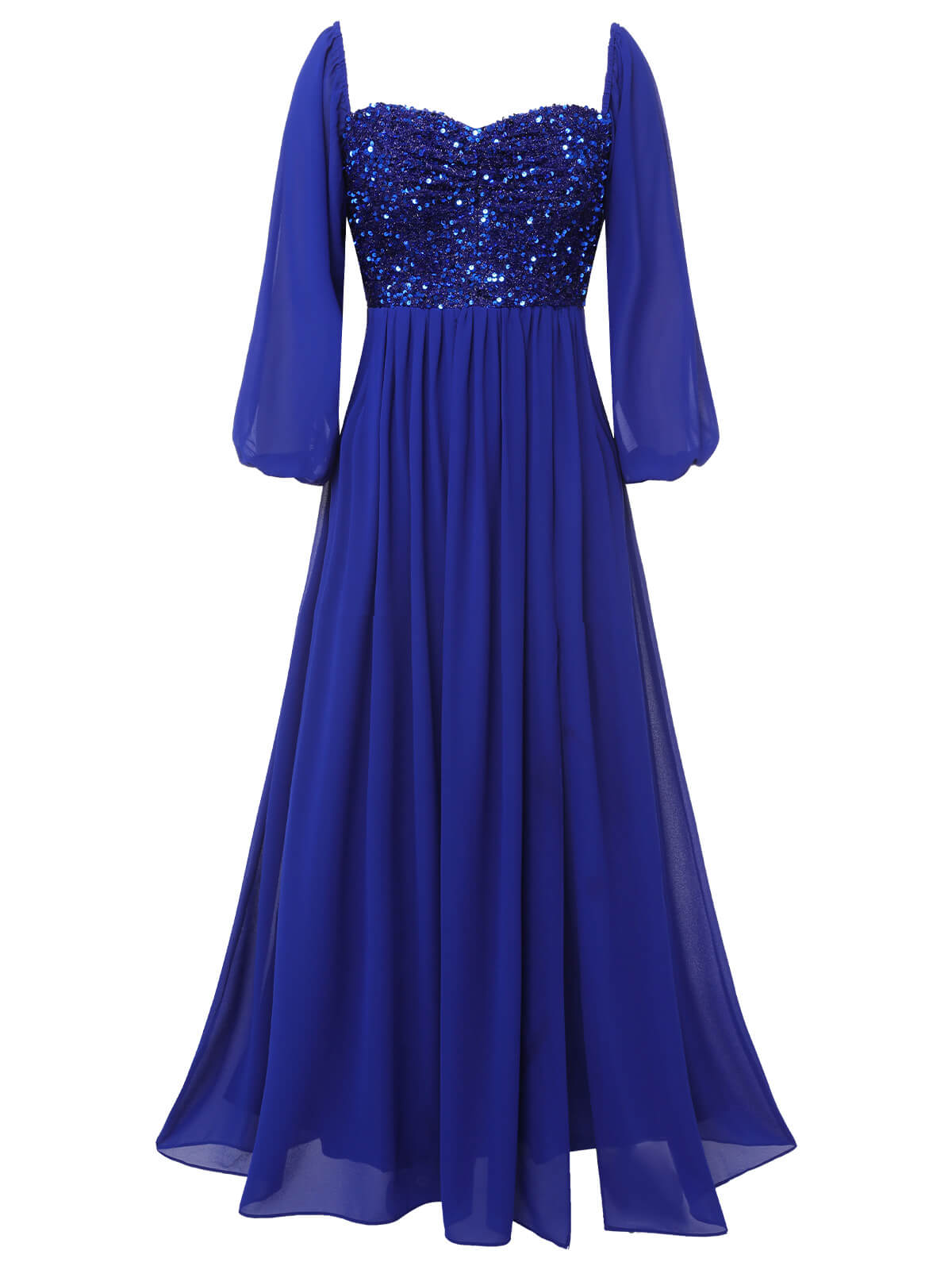 Royal Blue Sequined Sweetheart Neck Maxi Dress