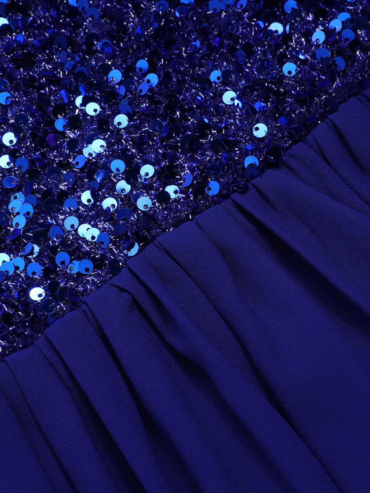 Royal Blue Sequined Sweetheart Neck Maxi Dress