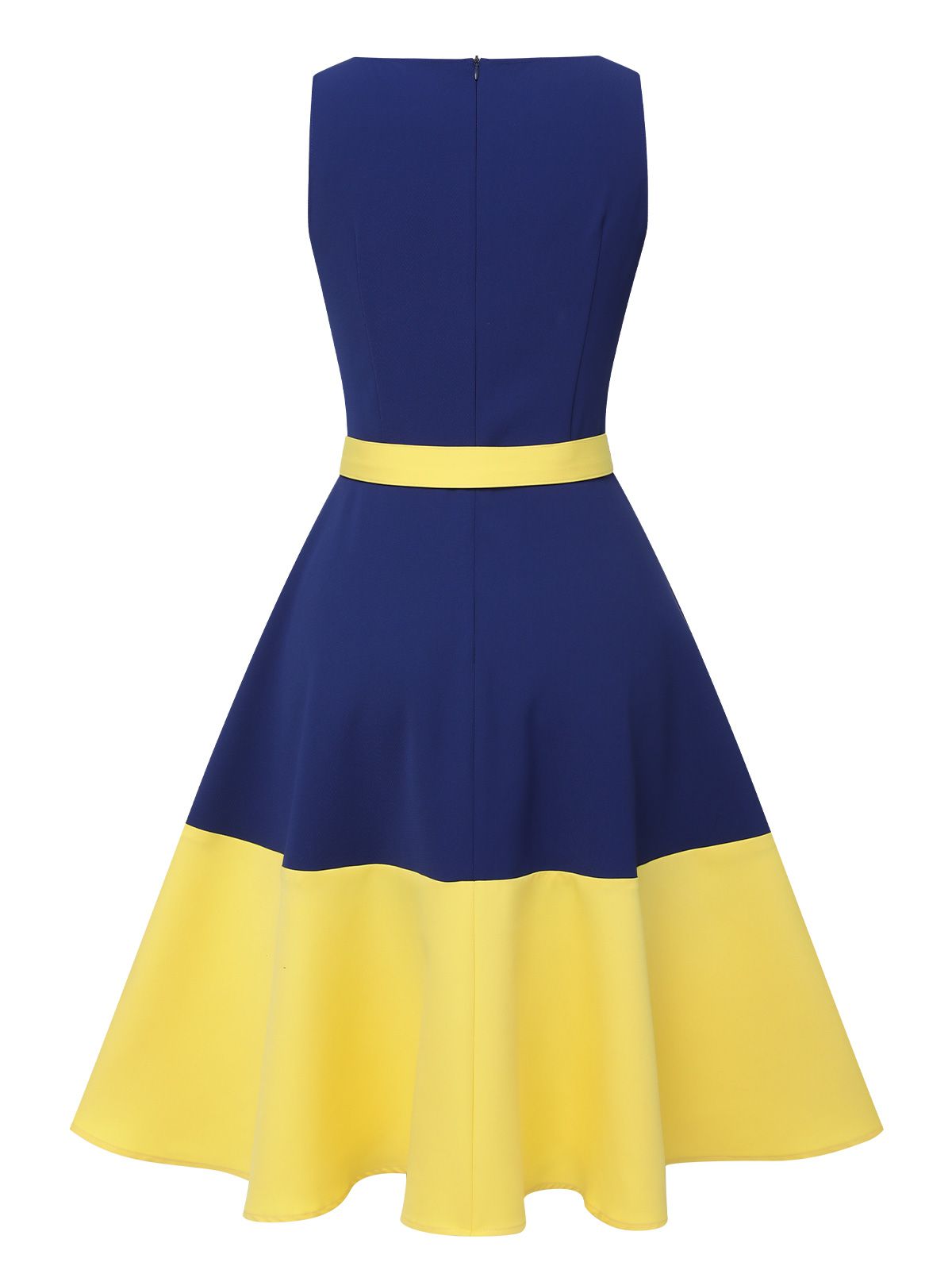 Dark Blue & Yellow Solid Boat Neck Dress