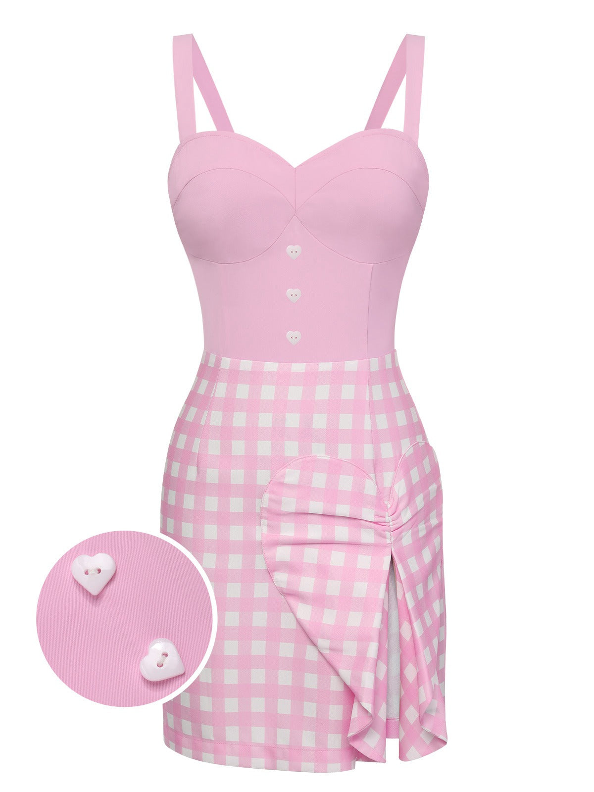 Pink  Plaid Love Slit Strap Dress