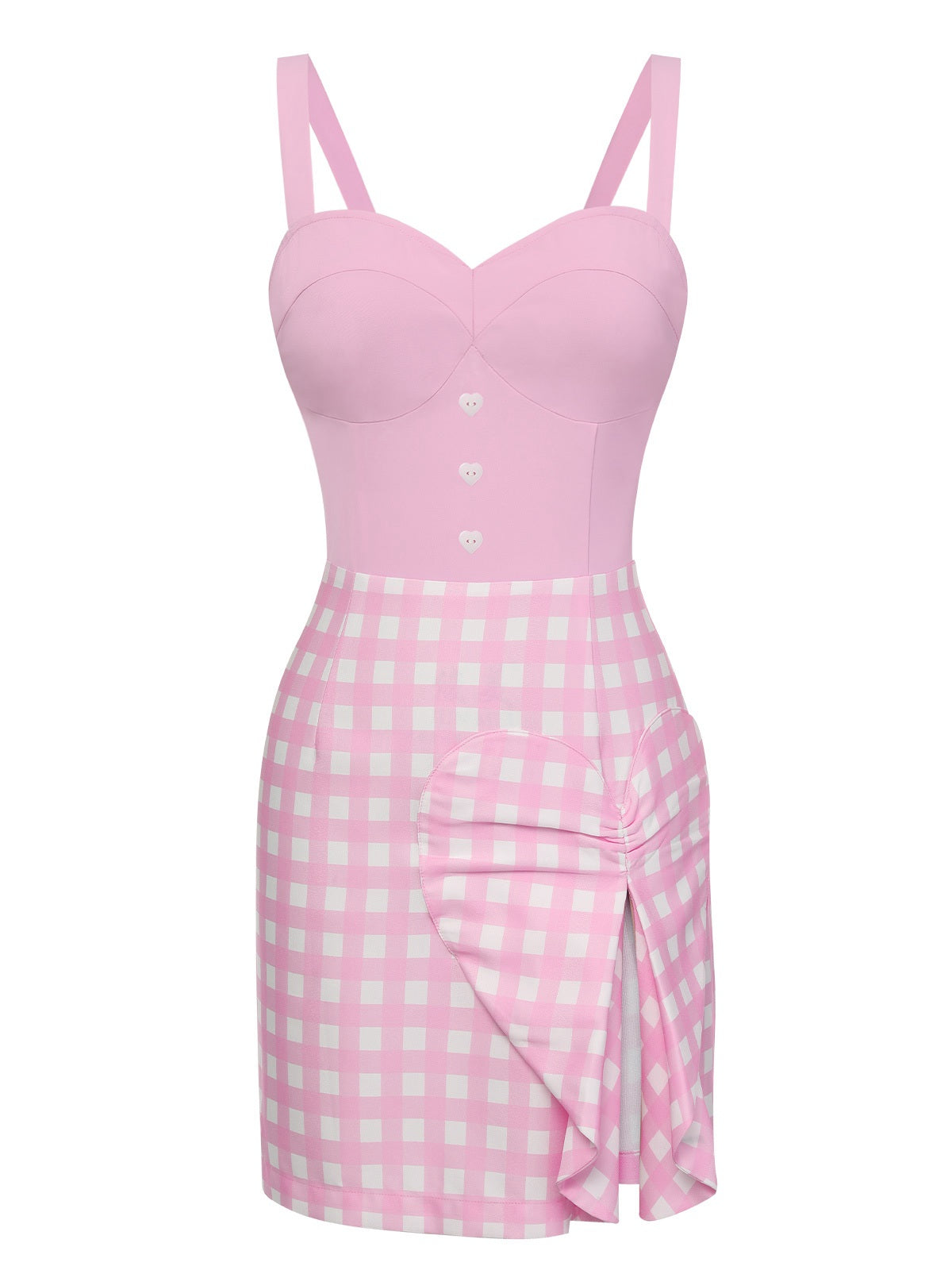 Pink  Plaid Love Slit Strap Dress