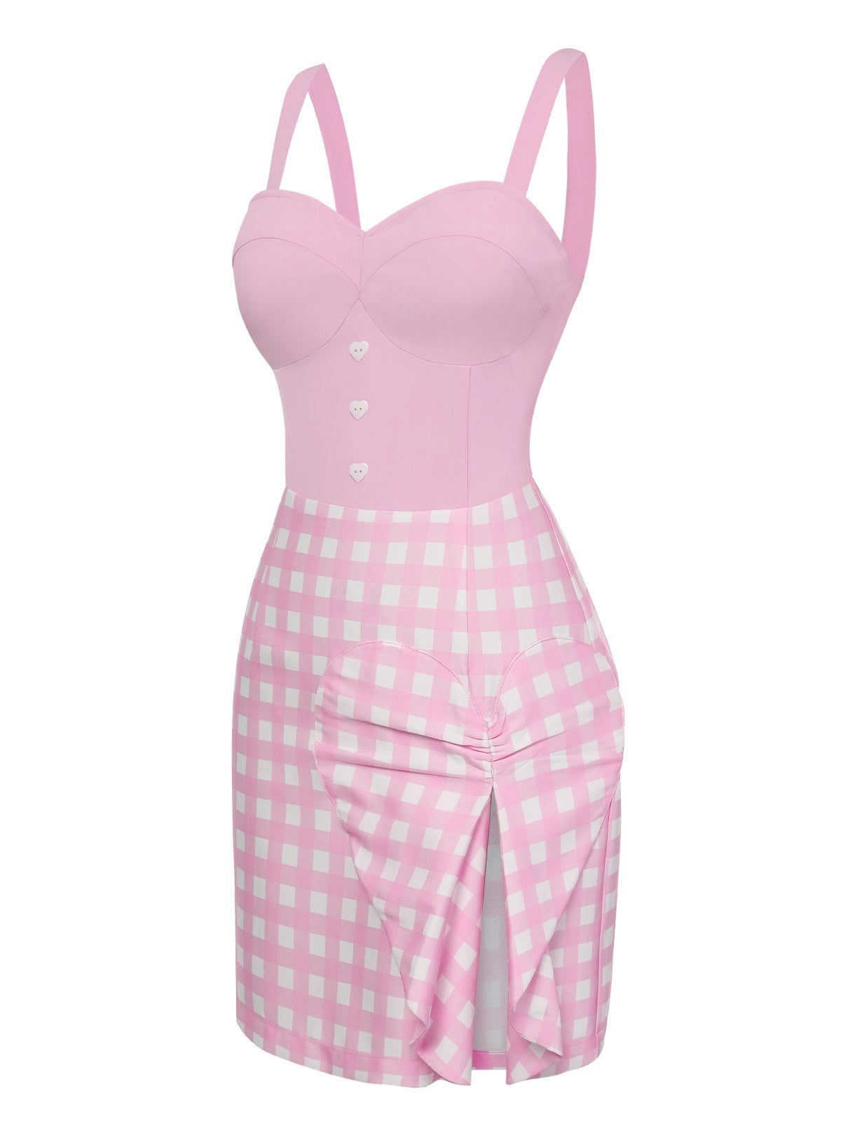 Pink  Plaid Love Slit Strap Dress