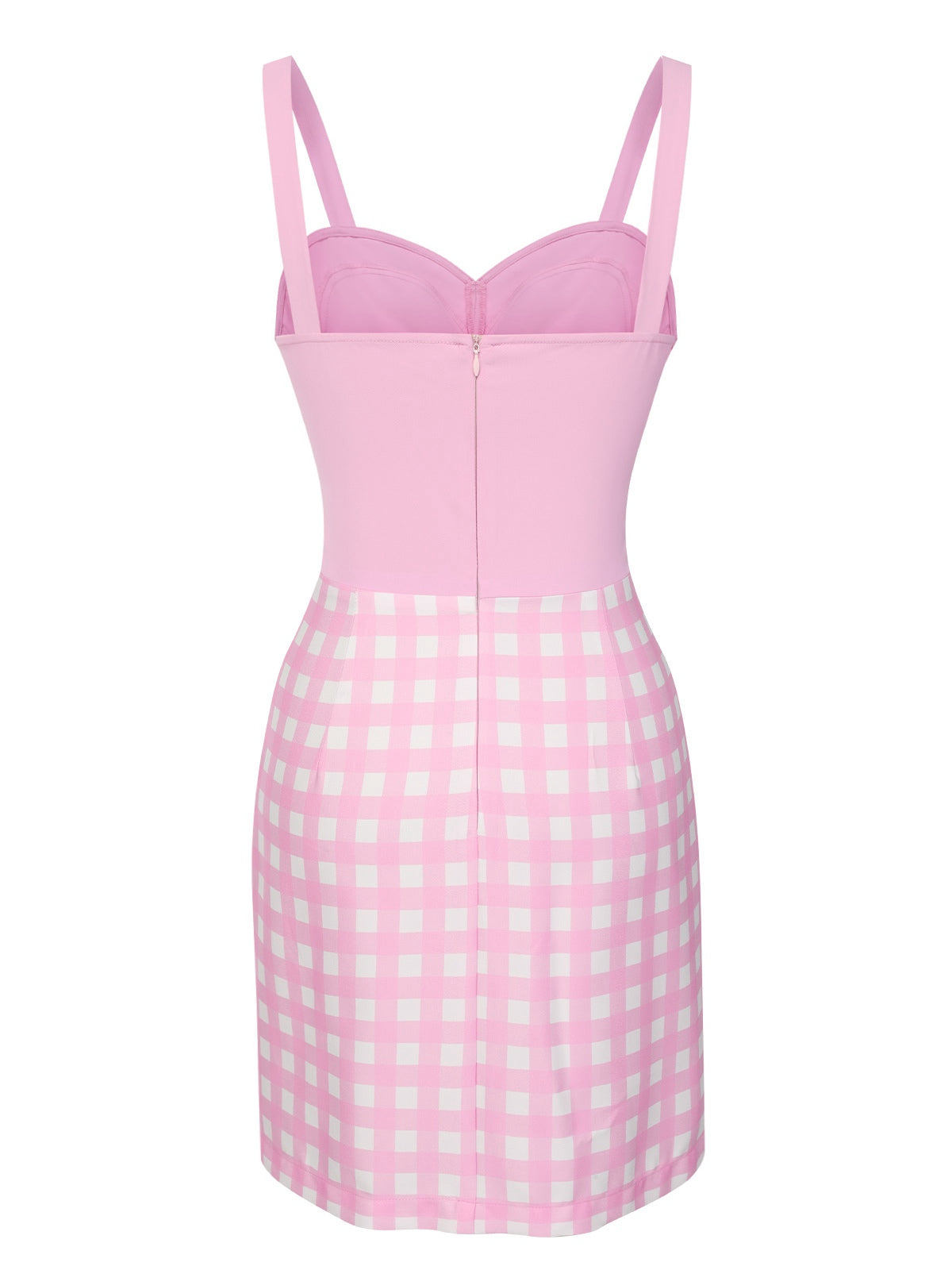 Pink  Plaid Love Slit Strap Dress