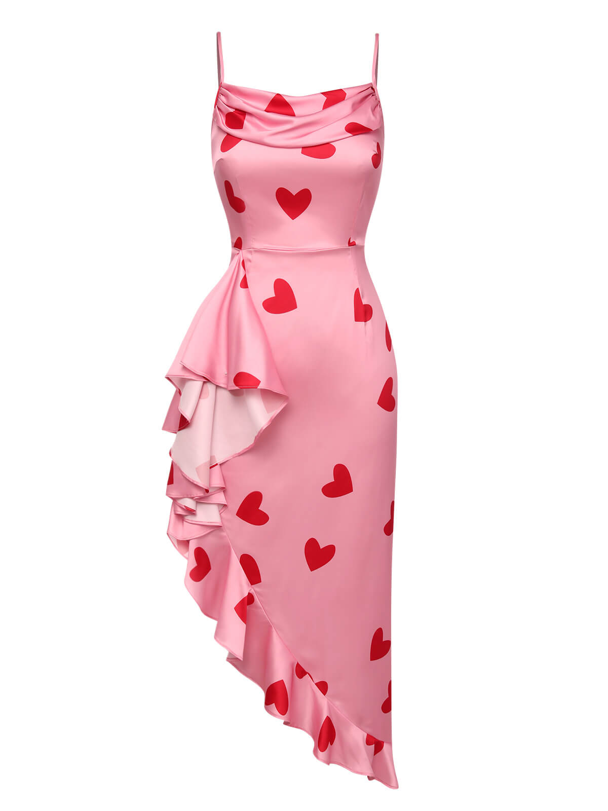 Pink  Heart Cowl Collar Sling Dress