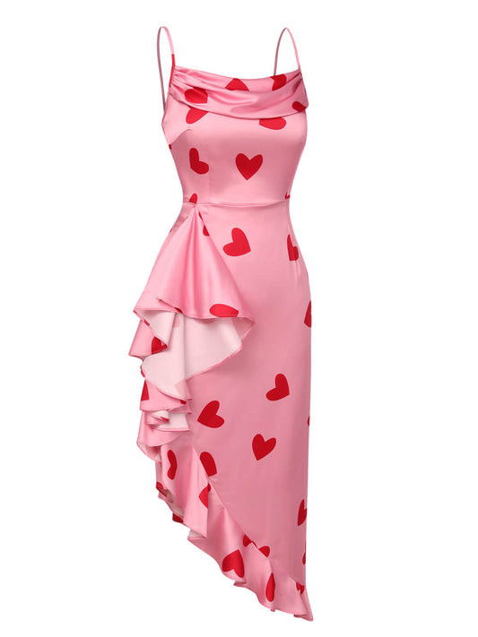 Pink  Heart Cowl Collar Sling Dress