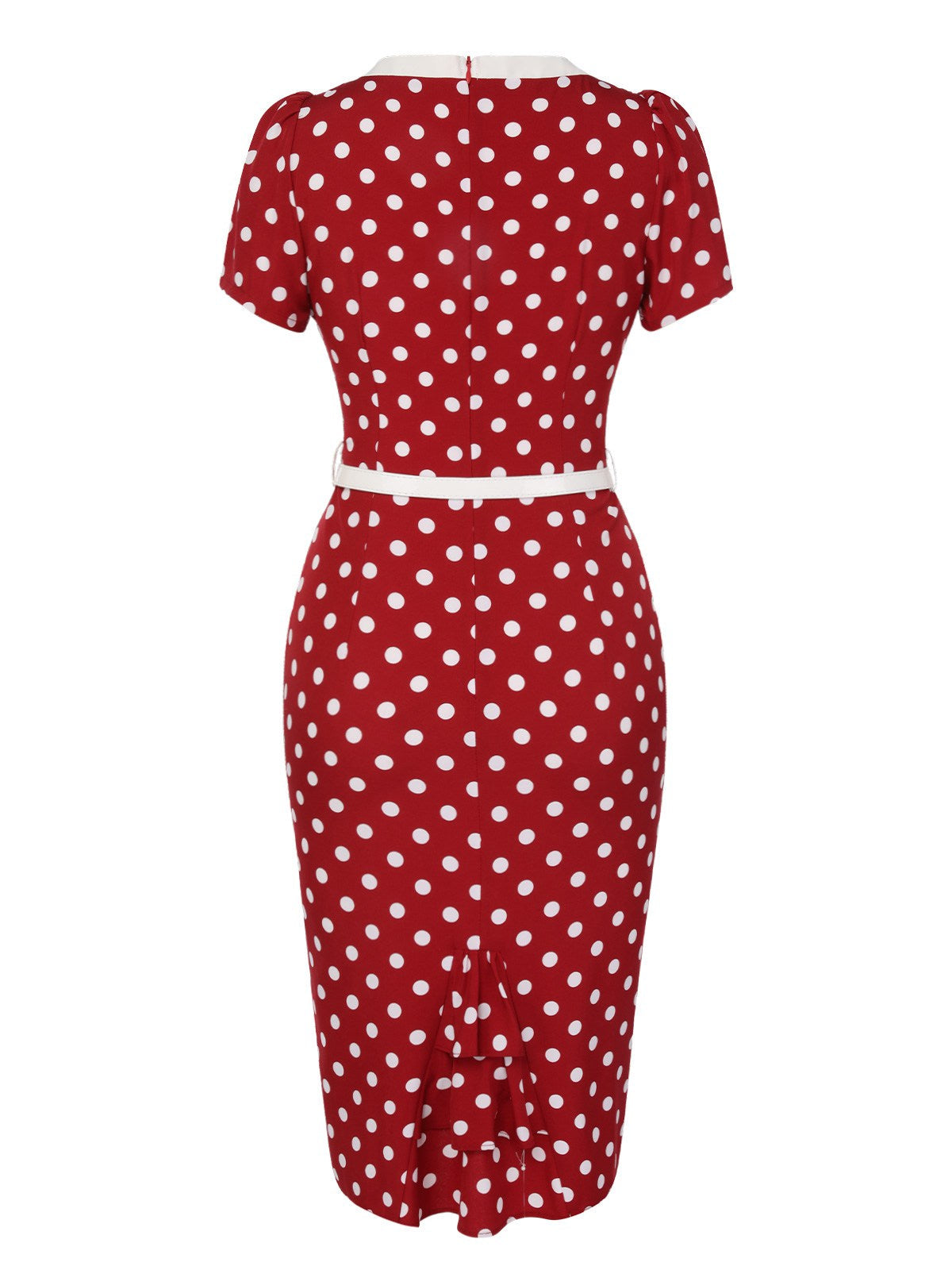 Red  Polka Dots Tie Neck Dress