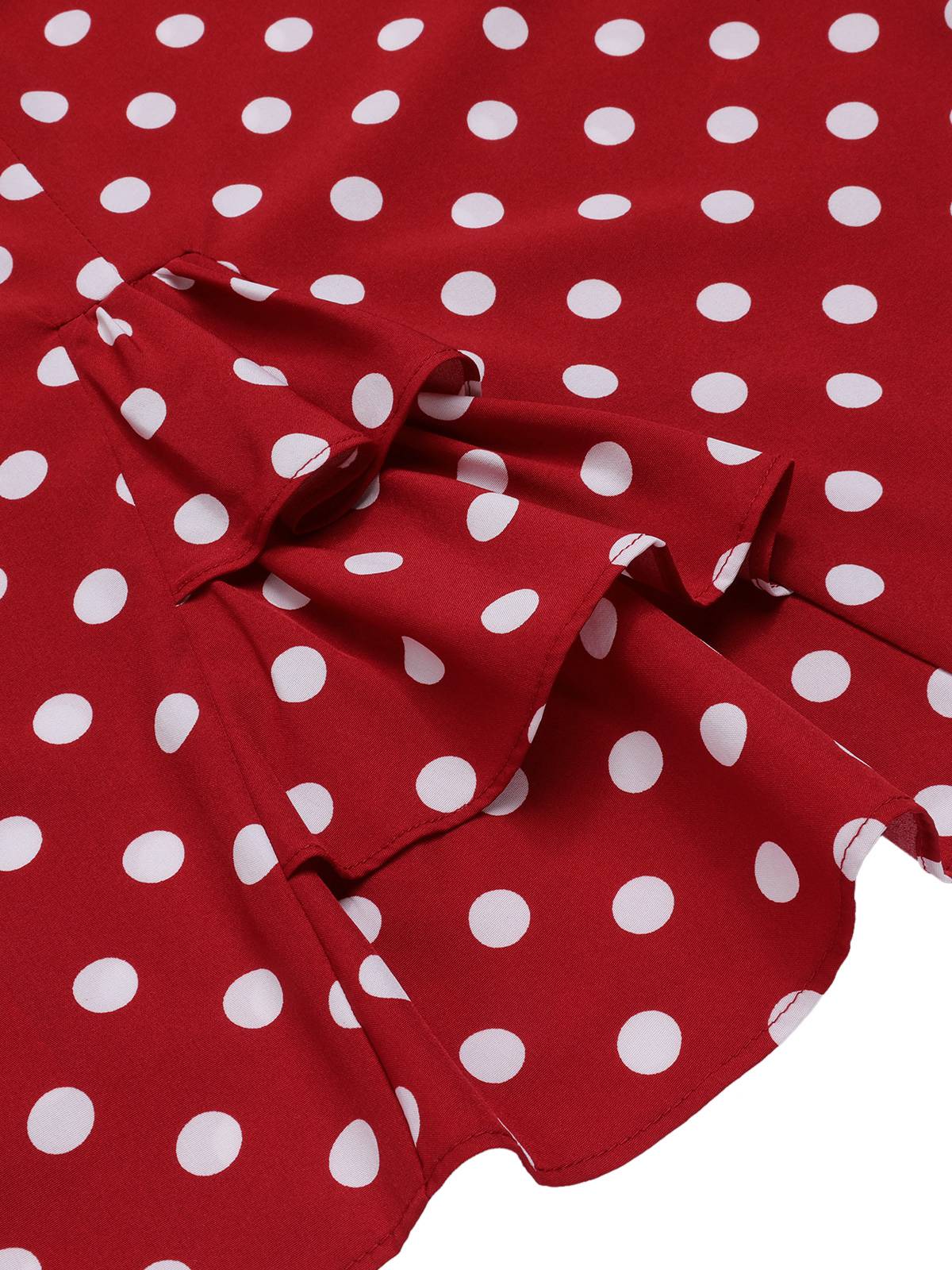 Red  Polka Dots Tie Neck Dress