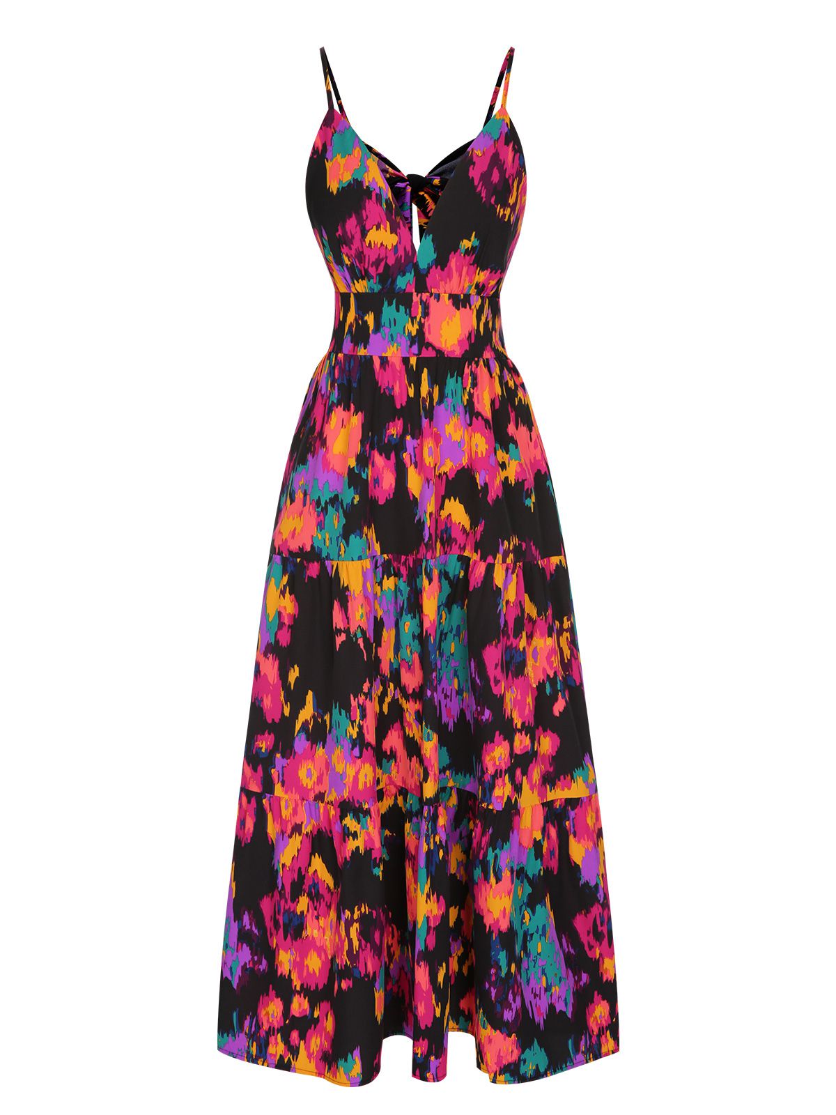 Multicolor Abstract Floral A-line Strap Dress