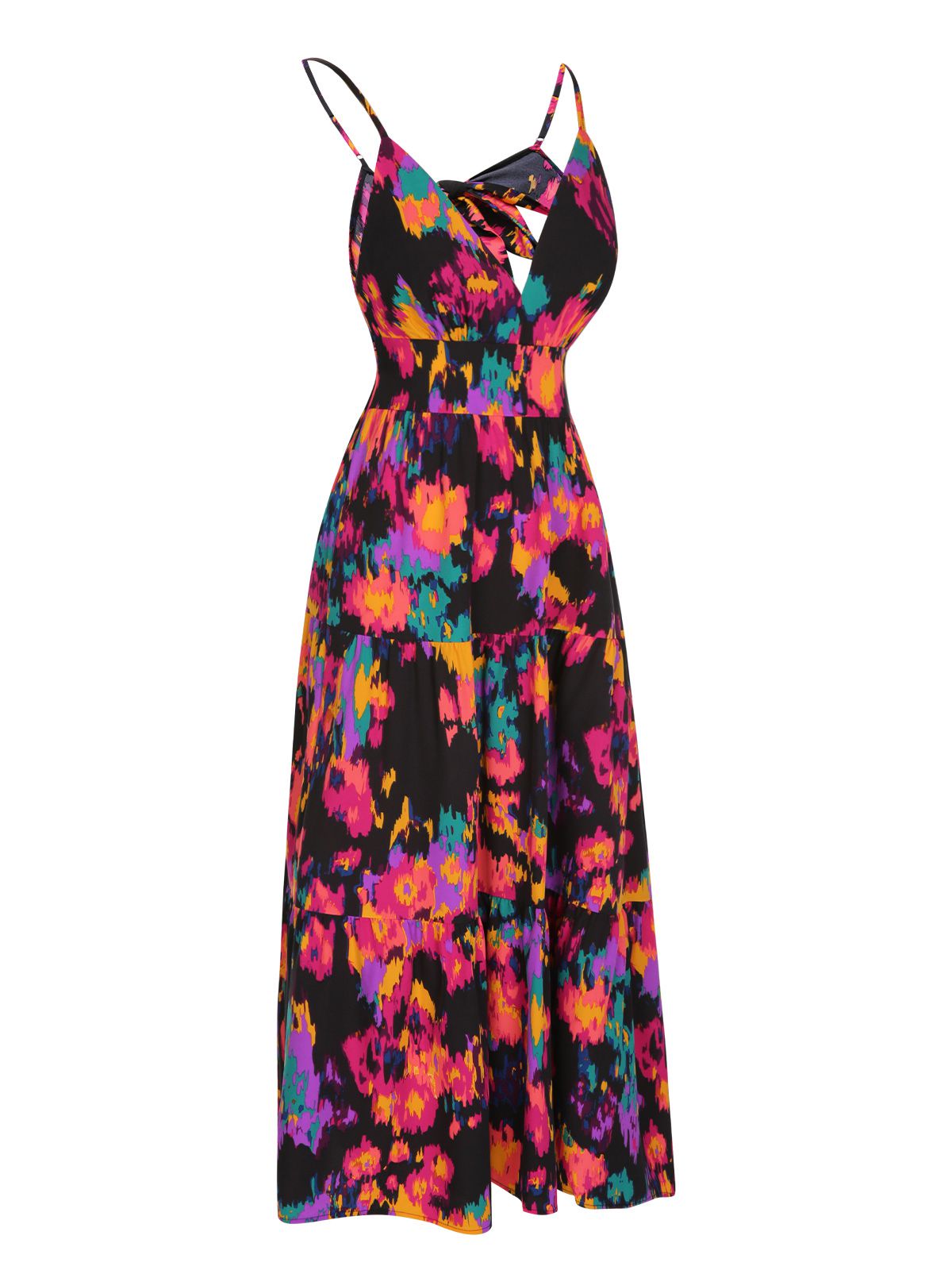 Multicolor Abstract Floral A-line Strap Dress