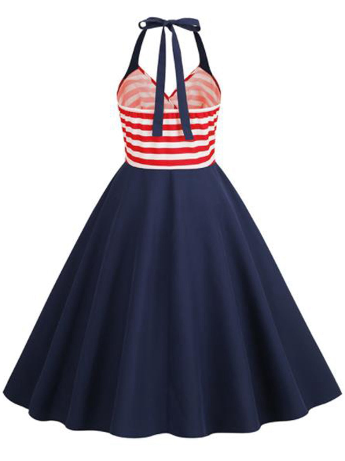 Dark Blue Red & White Stripes Halter Dress