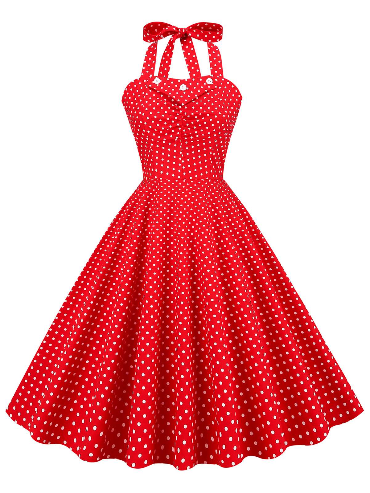 Red Polka Dot Halter Swing Dress