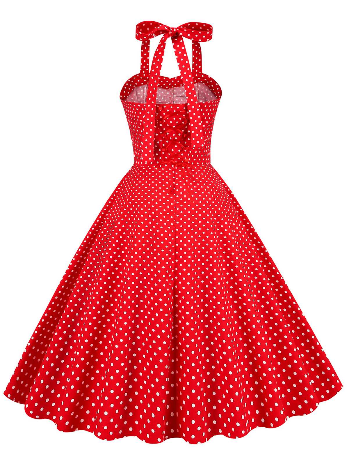 Red Polka Dot Halter Swing Dress