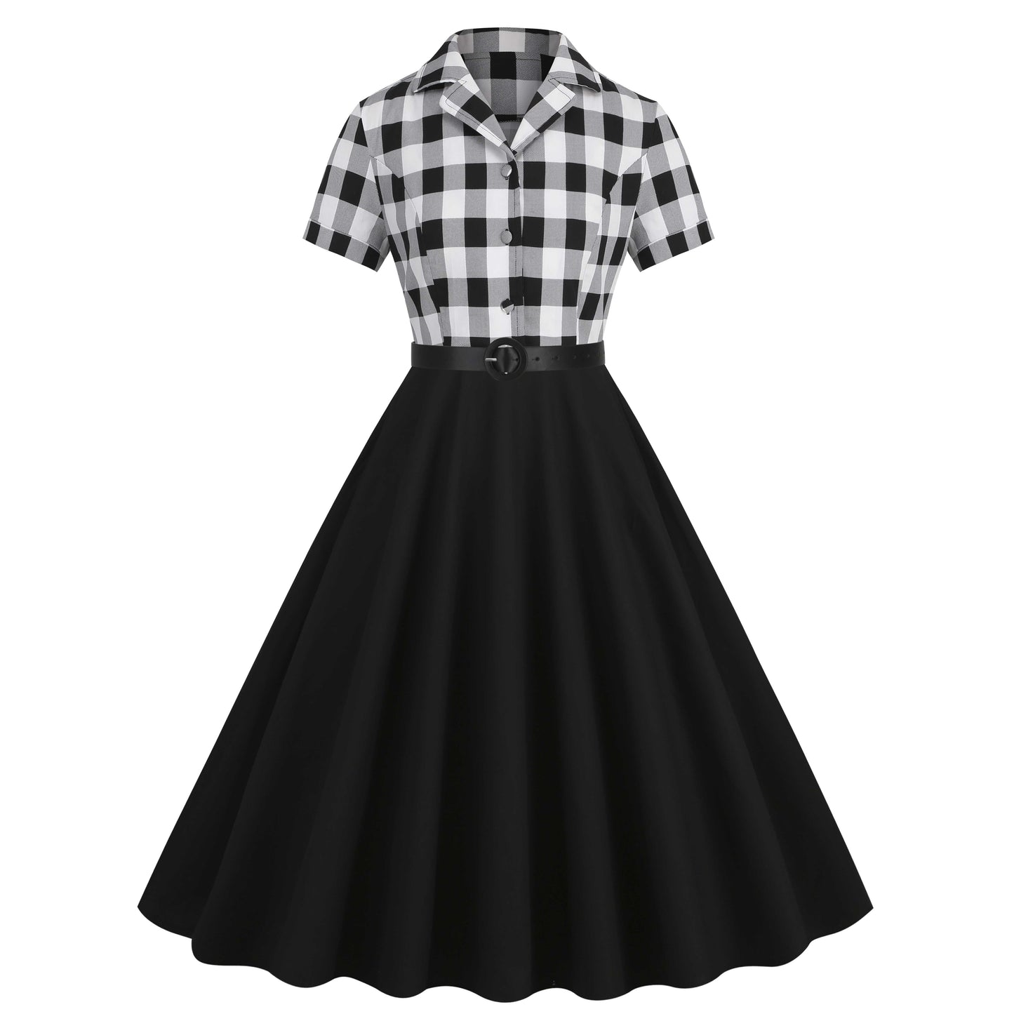 Lapel Contrast Belted Dress