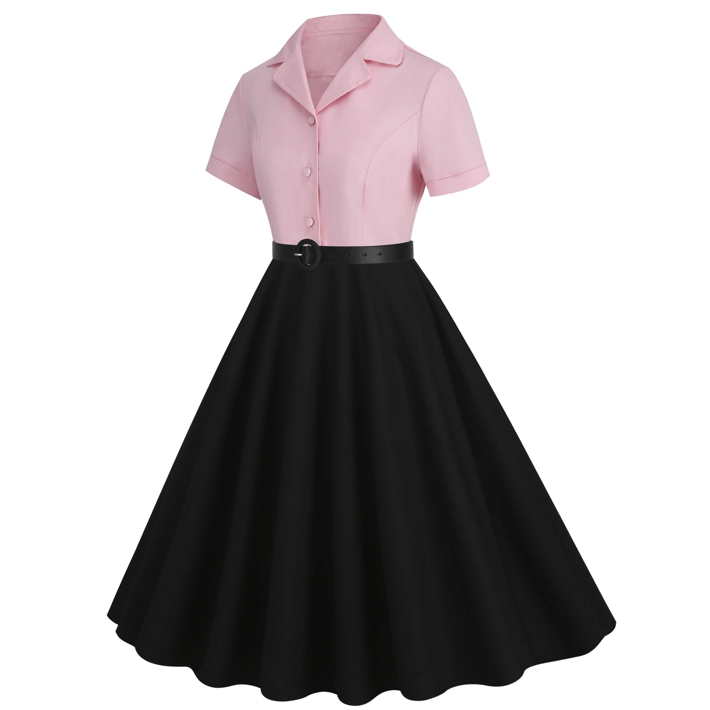 Lapel Contrast Belted Dress