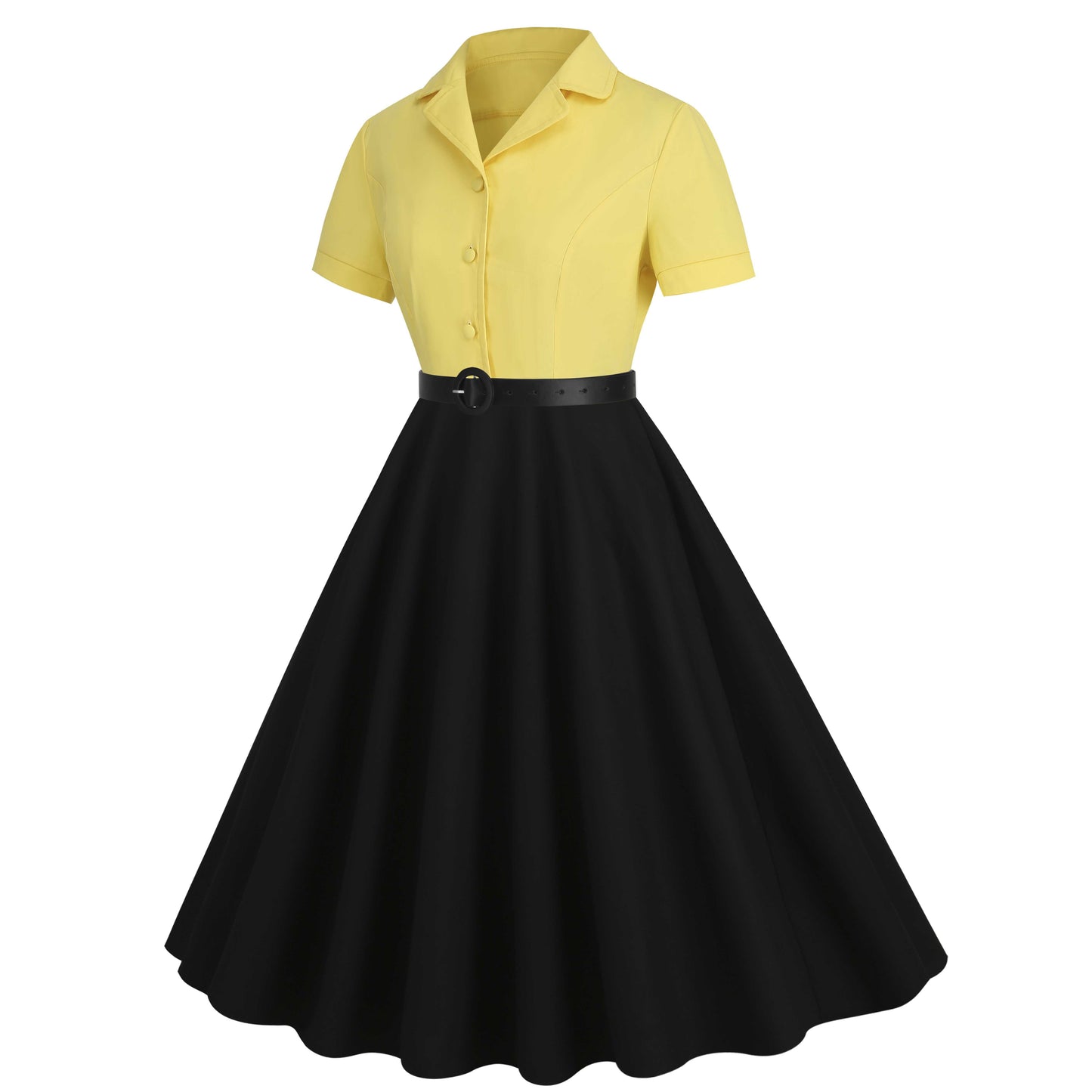 Lapel Contrast Belted Dress