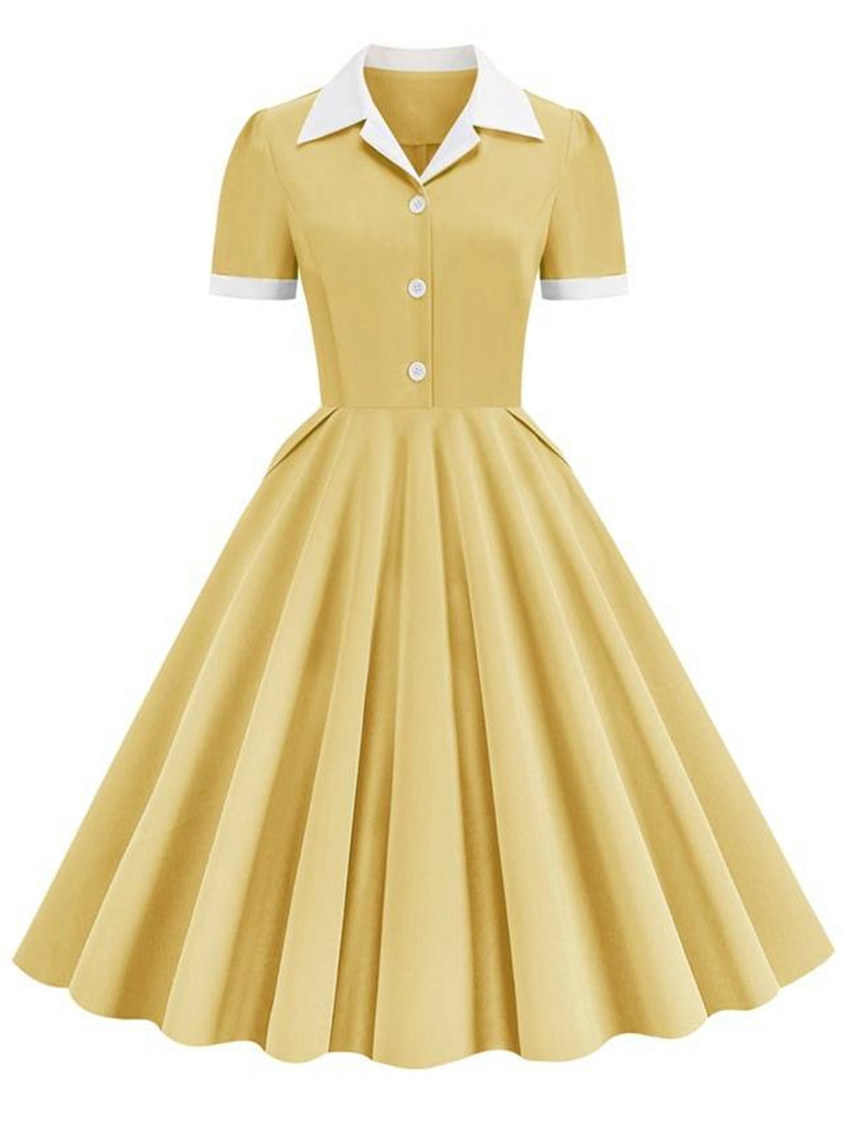 Shirt Collar White Buttons Swing Dress