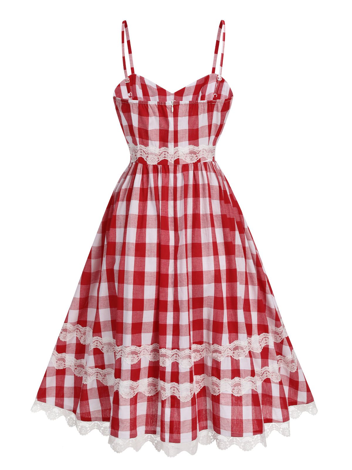 Red Plaid Lace Bow Strap Dress