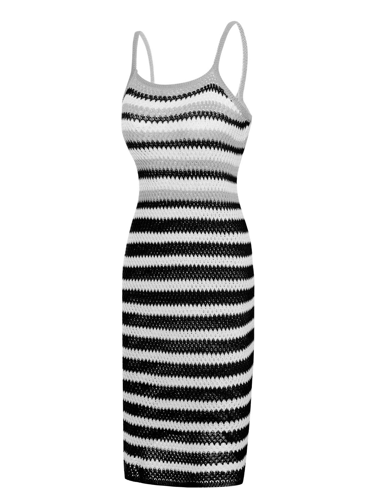 Striped Knitted Spaghetti Straps Dress