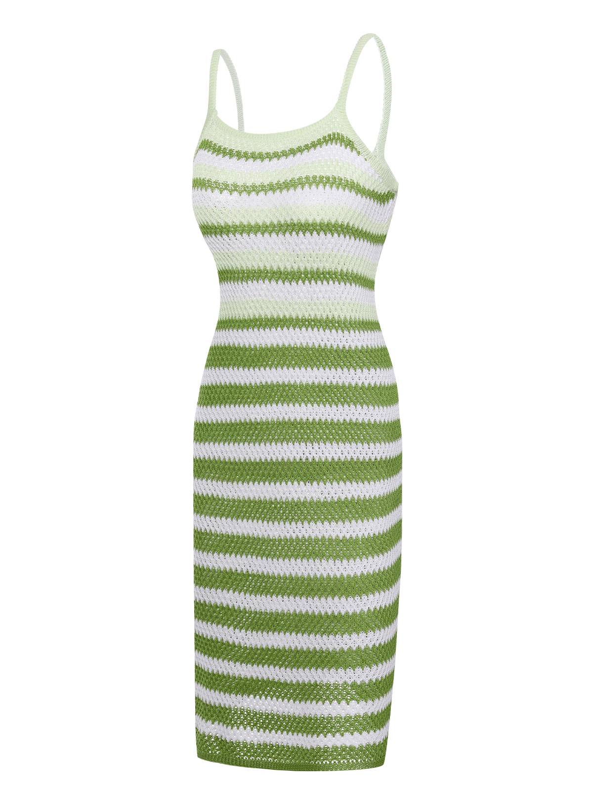 Striped Knitted Spaghetti Straps Dress