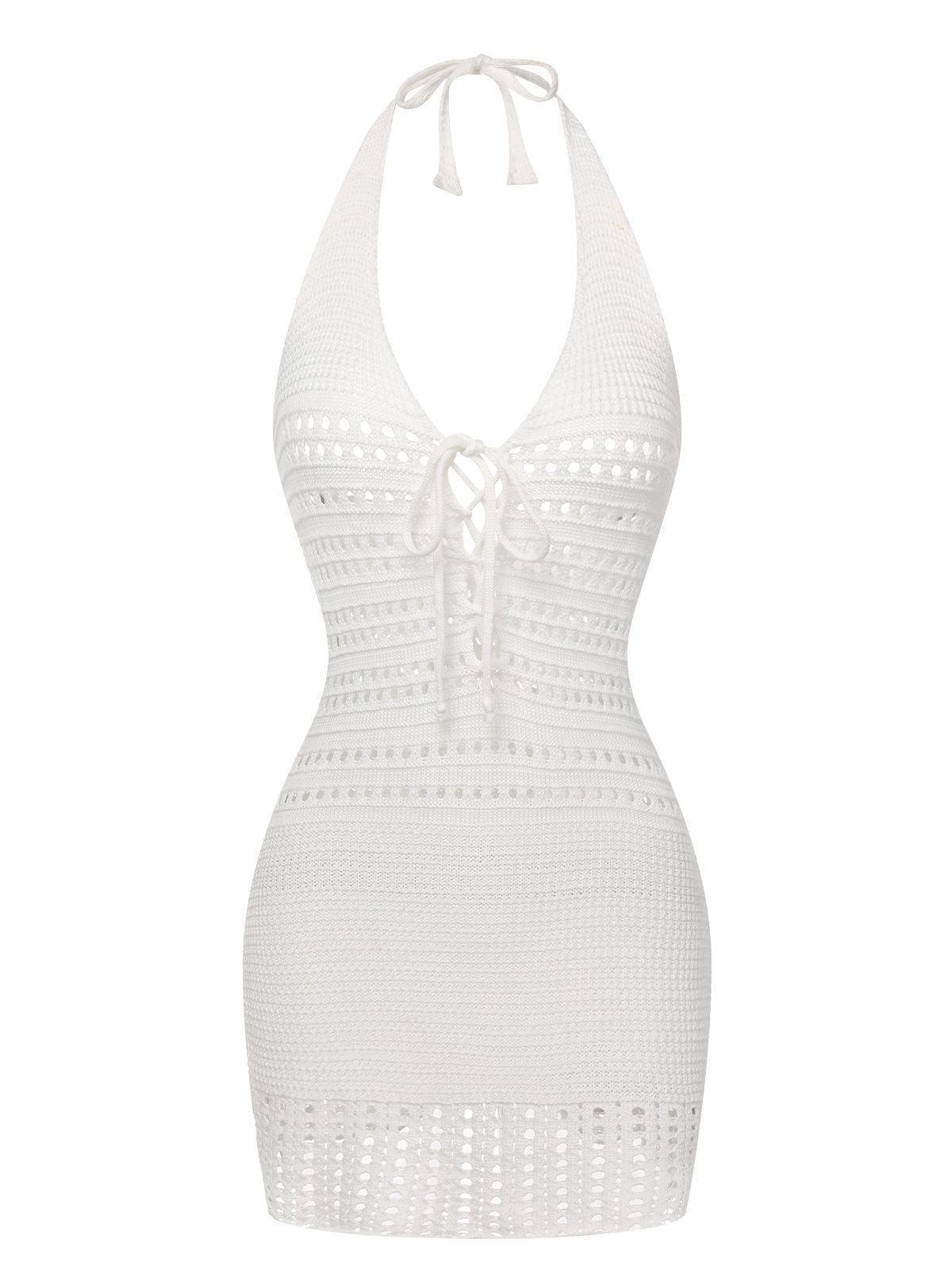 White  Cross Lacing Crochet Dress