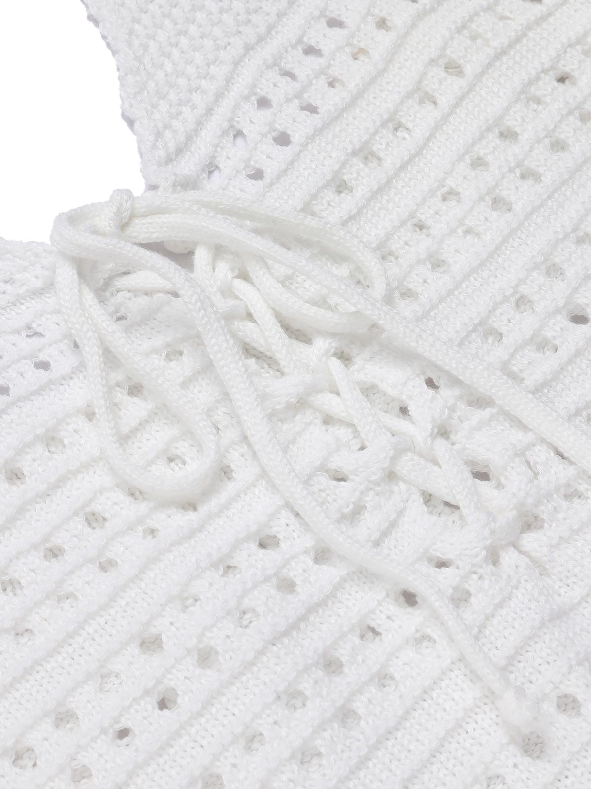 White  Cross Lacing Crochet Dress