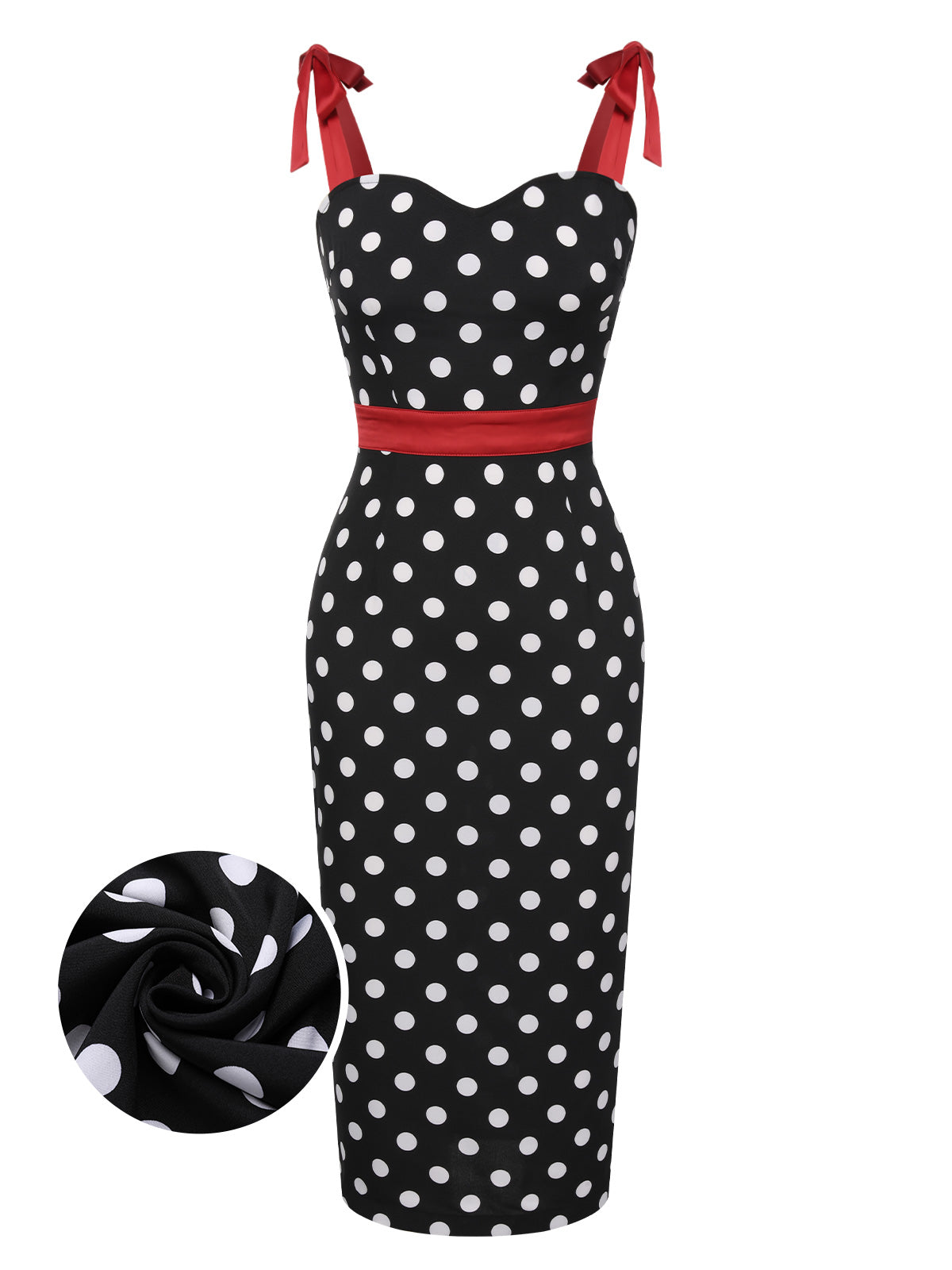 Black  Polka Dot Bow Pencil Dress