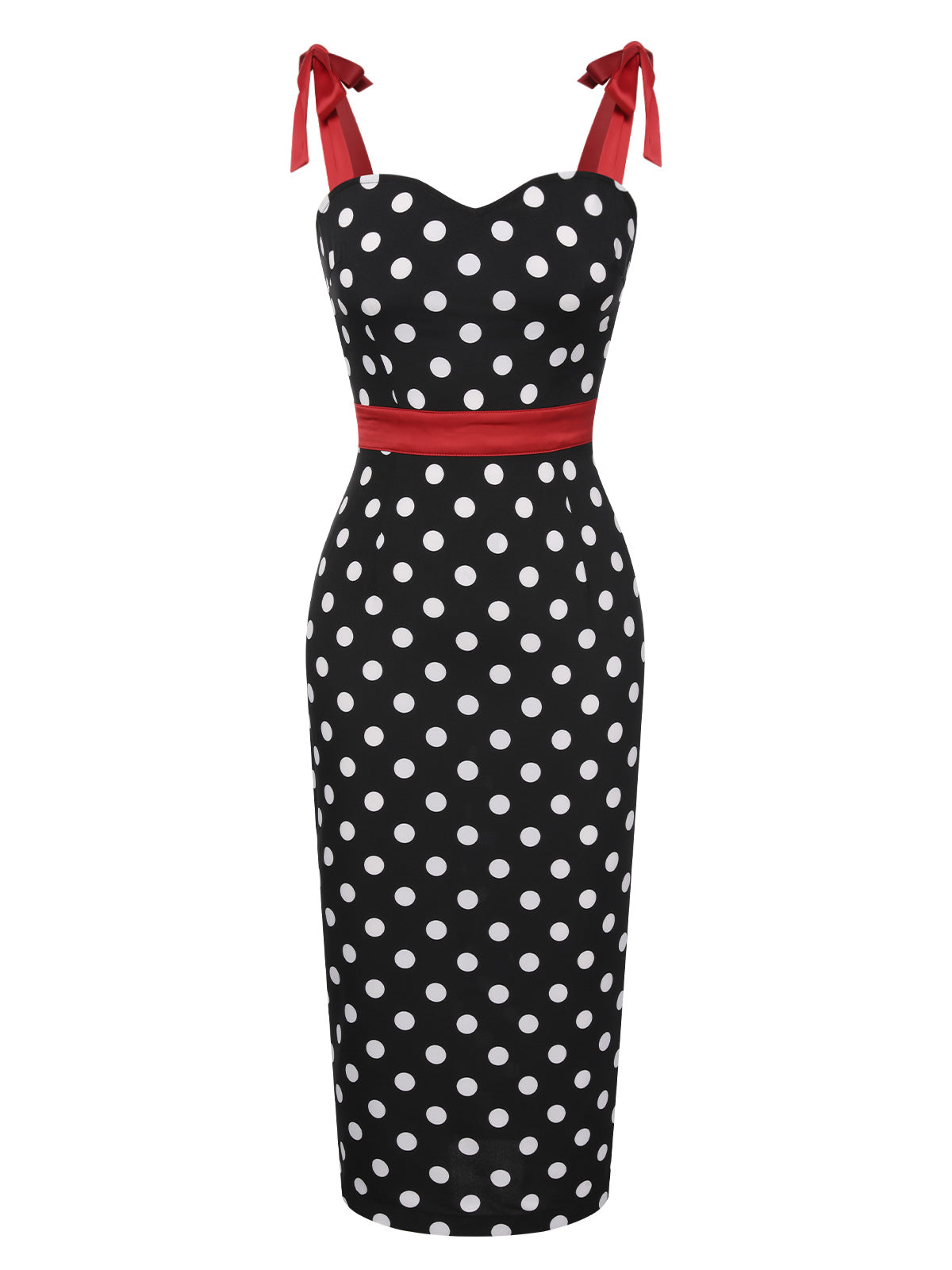 Black  Polka Dot Bow Pencil Dress