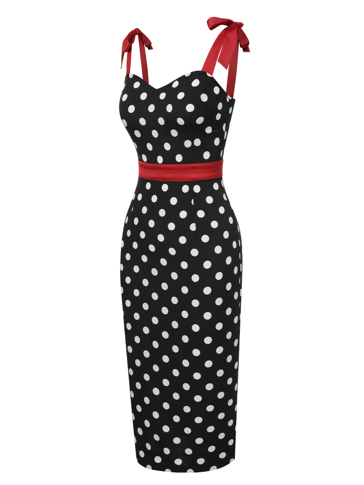 Black  Polka Dot Bow Pencil Dress