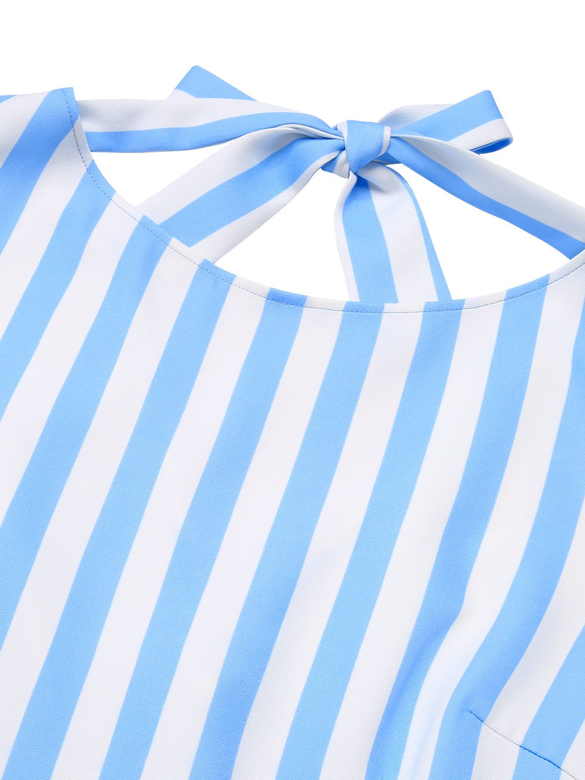 Blue Boat Neck Stripes Bow Dress