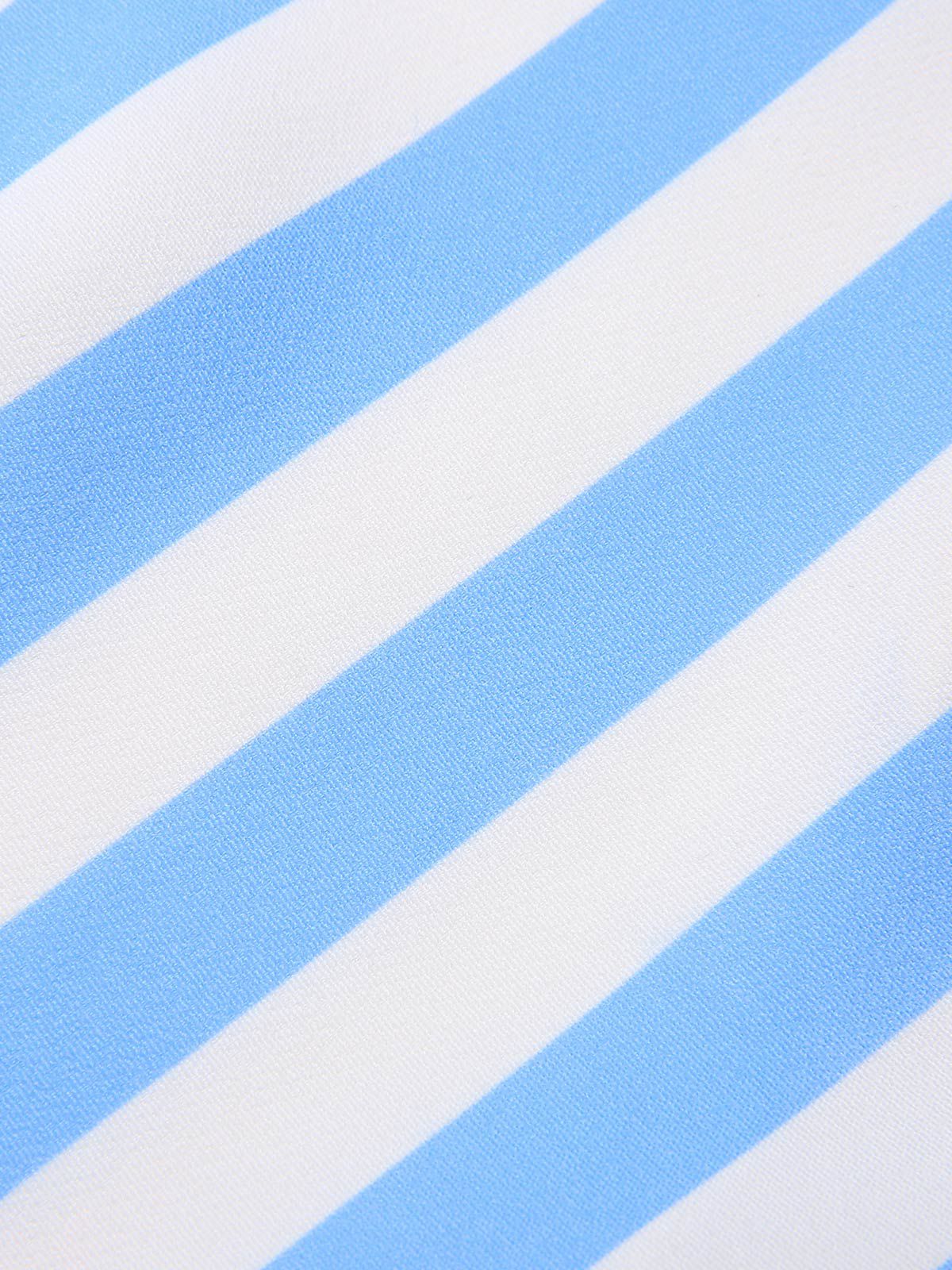 Blue Boat Neck Stripes Bow Dress