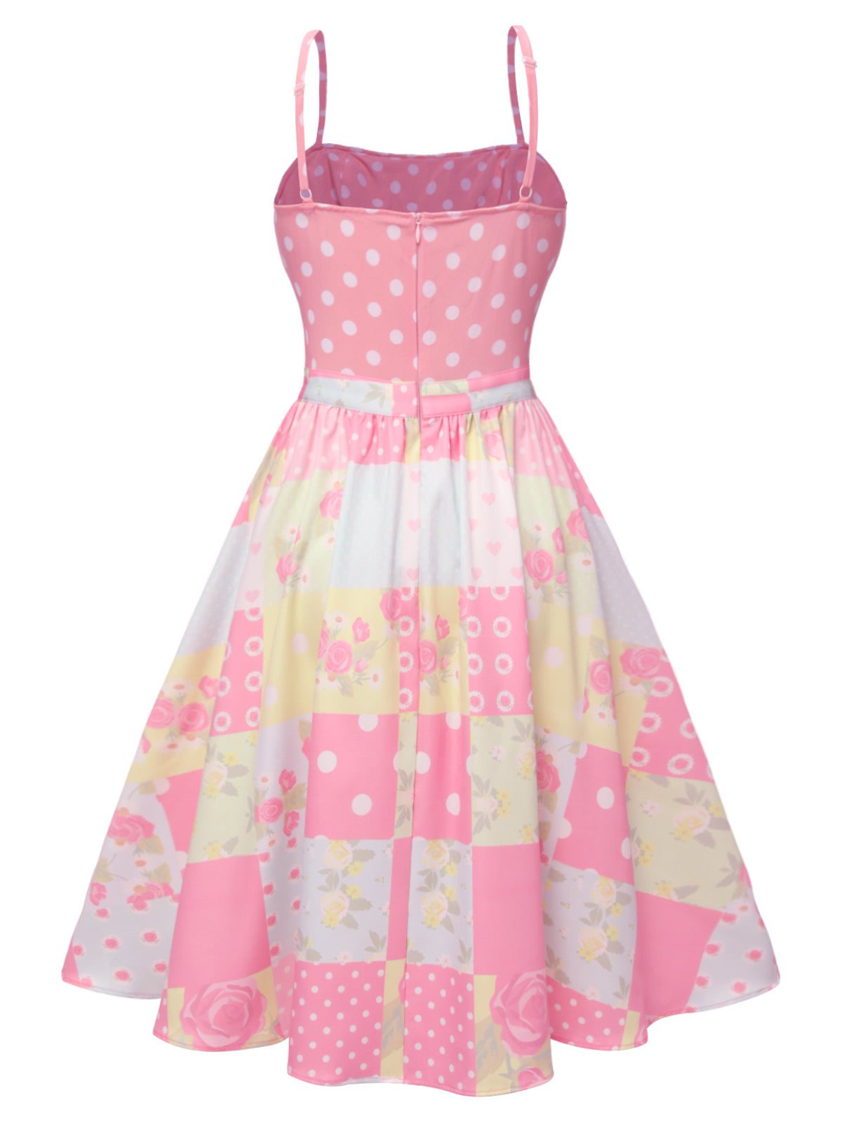 Pink Polka Dots Floral Patchwork Dress