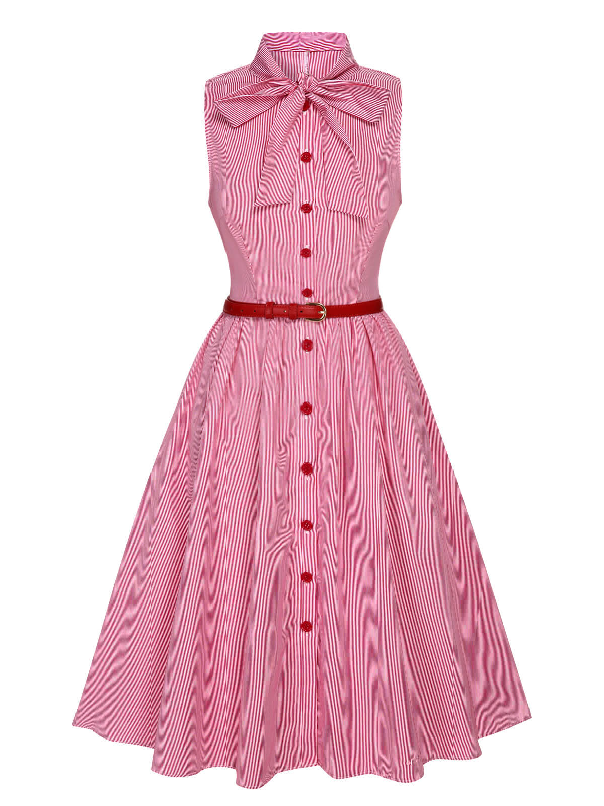 Pink Pinstripes Tie Collar Dress