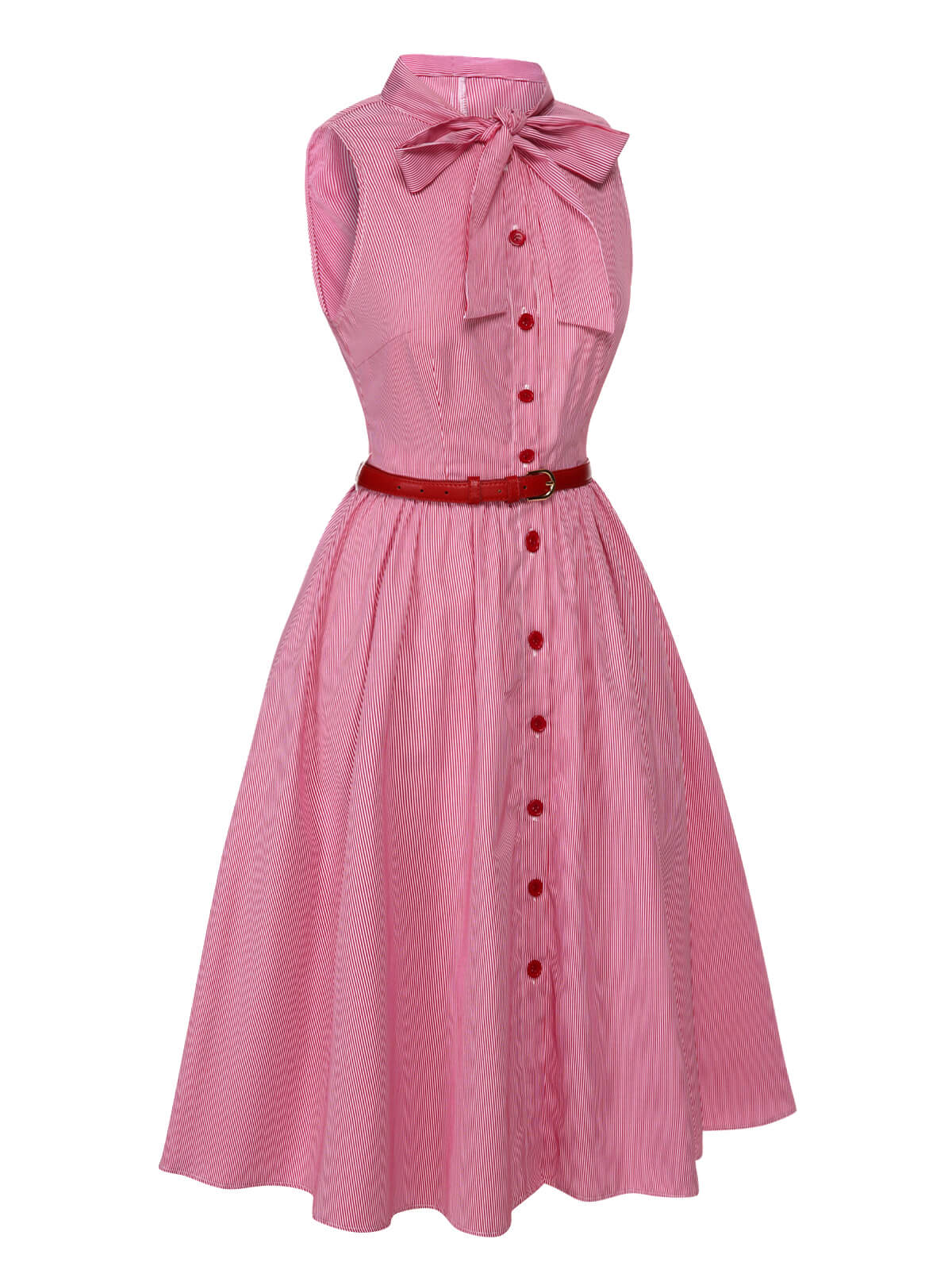 Pink Pinstripes Tie Collar Dress