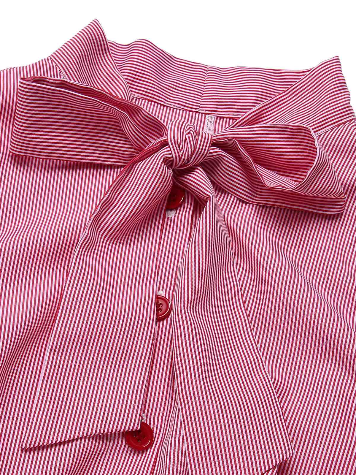 Pink Pinstripes Tie Collar Dress