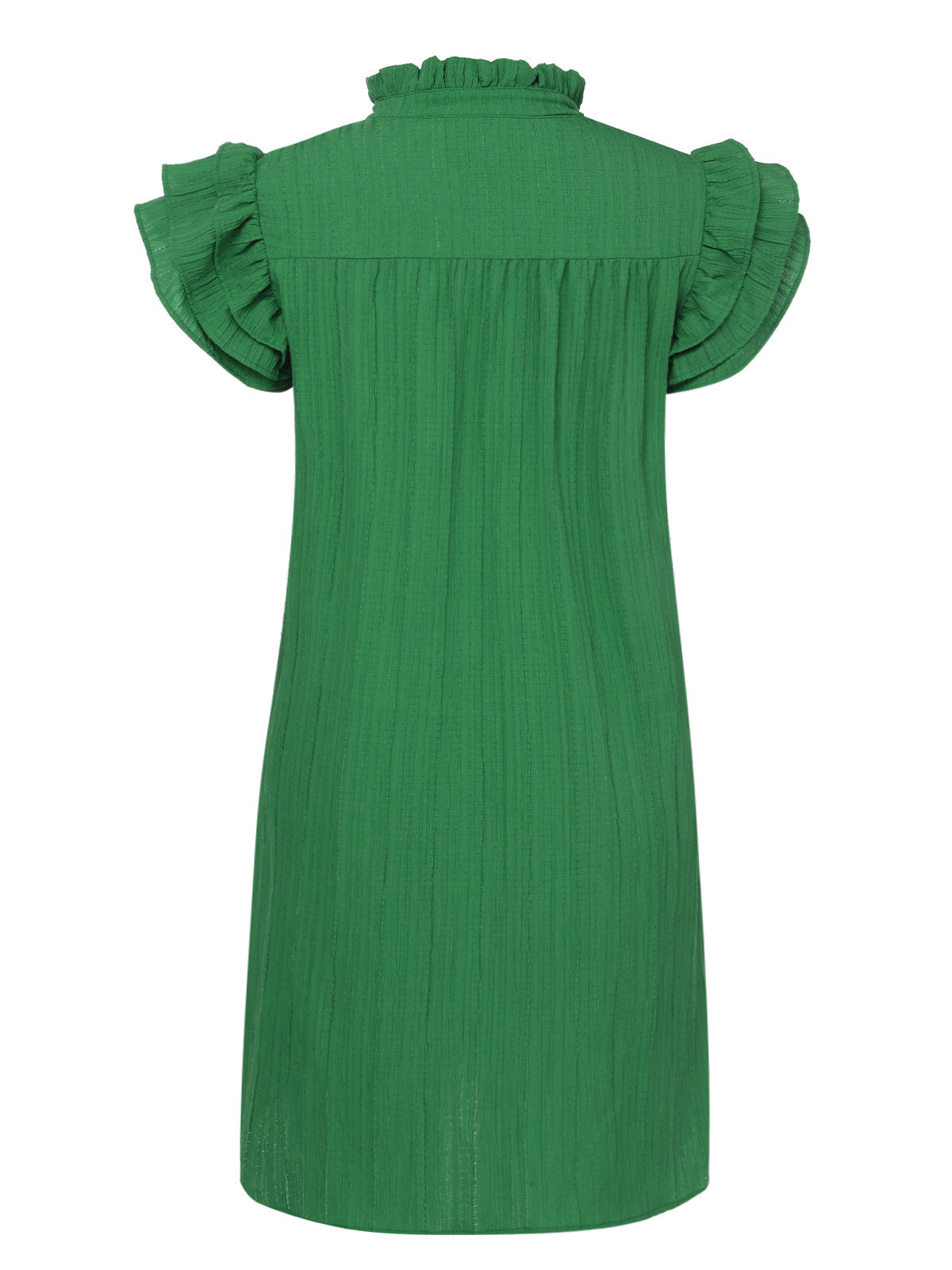 Green Solid Stand Collar Flounce Sleeve Dress