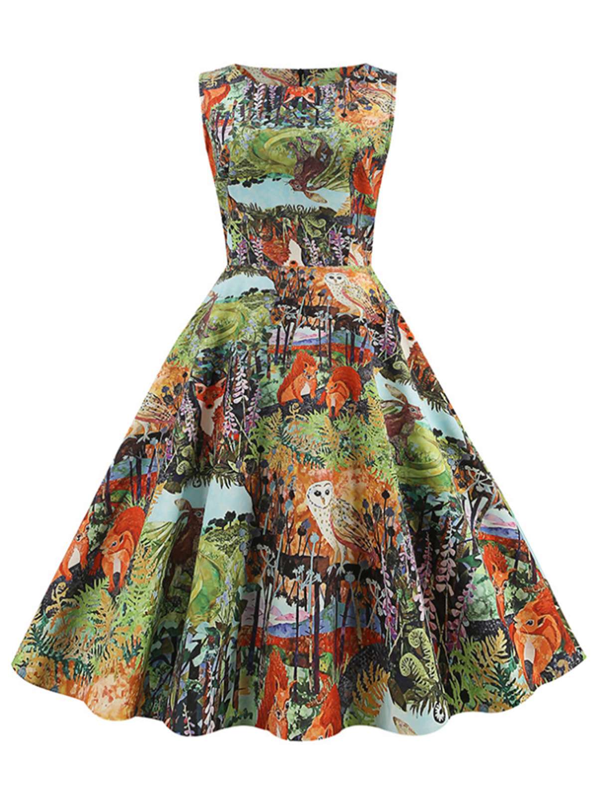 Forest Animal Allover Printed Dress