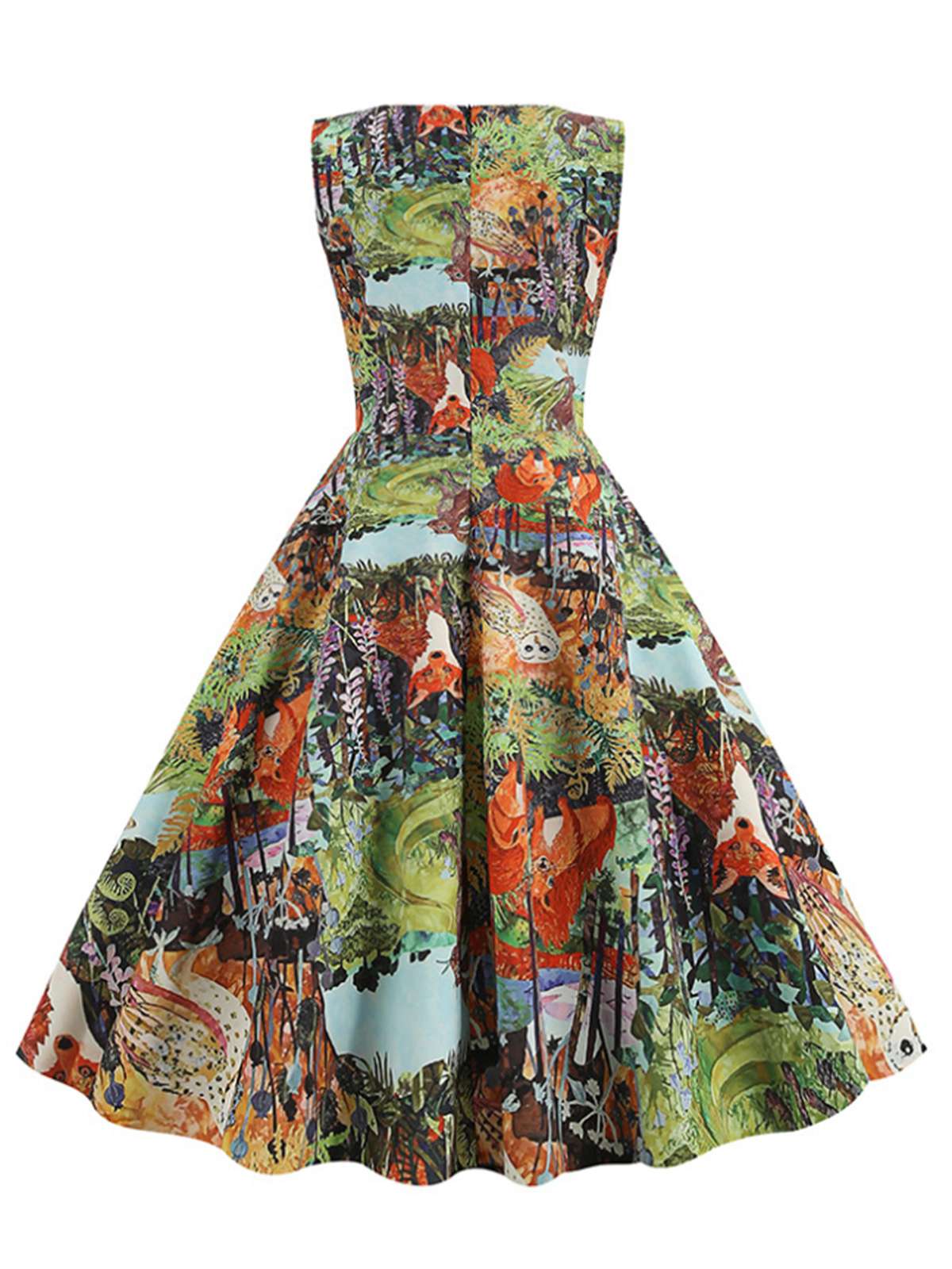 Forest Animal Allover Printed Dress