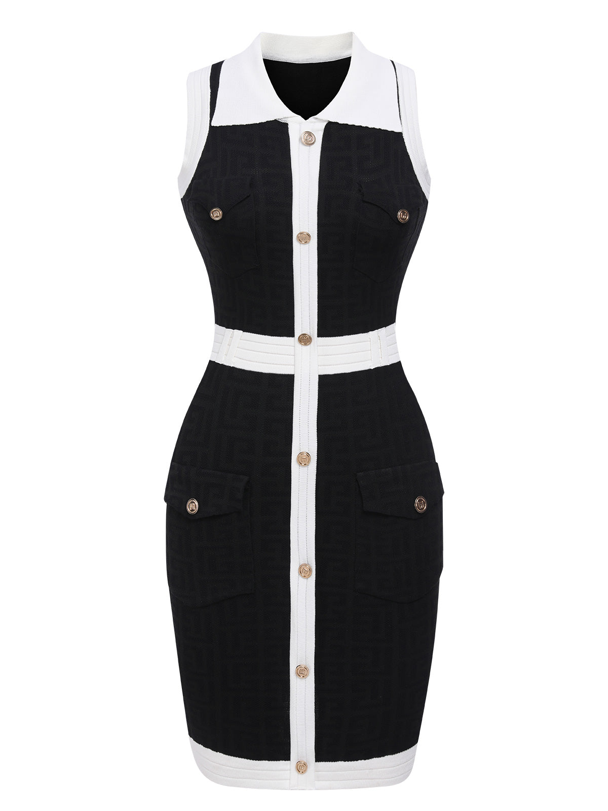 Black  Knitted Lapel Patchwork Dress