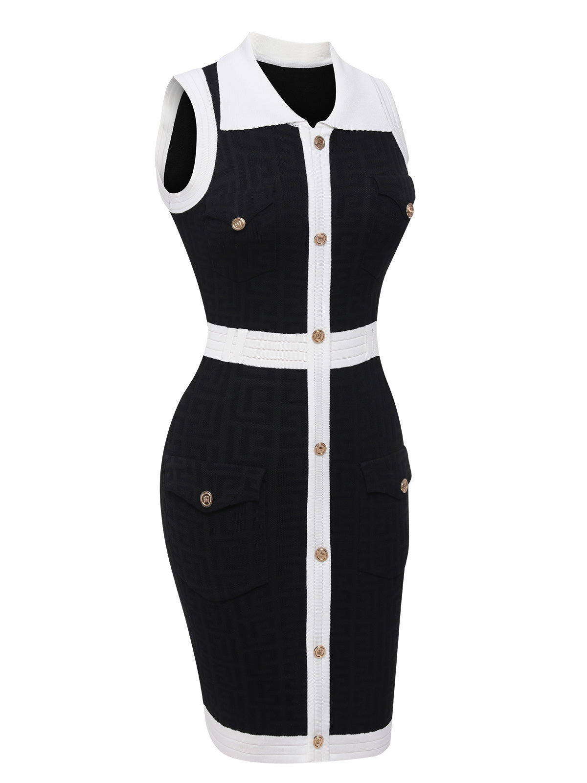 Black  Knitted Lapel Patchwork Dress