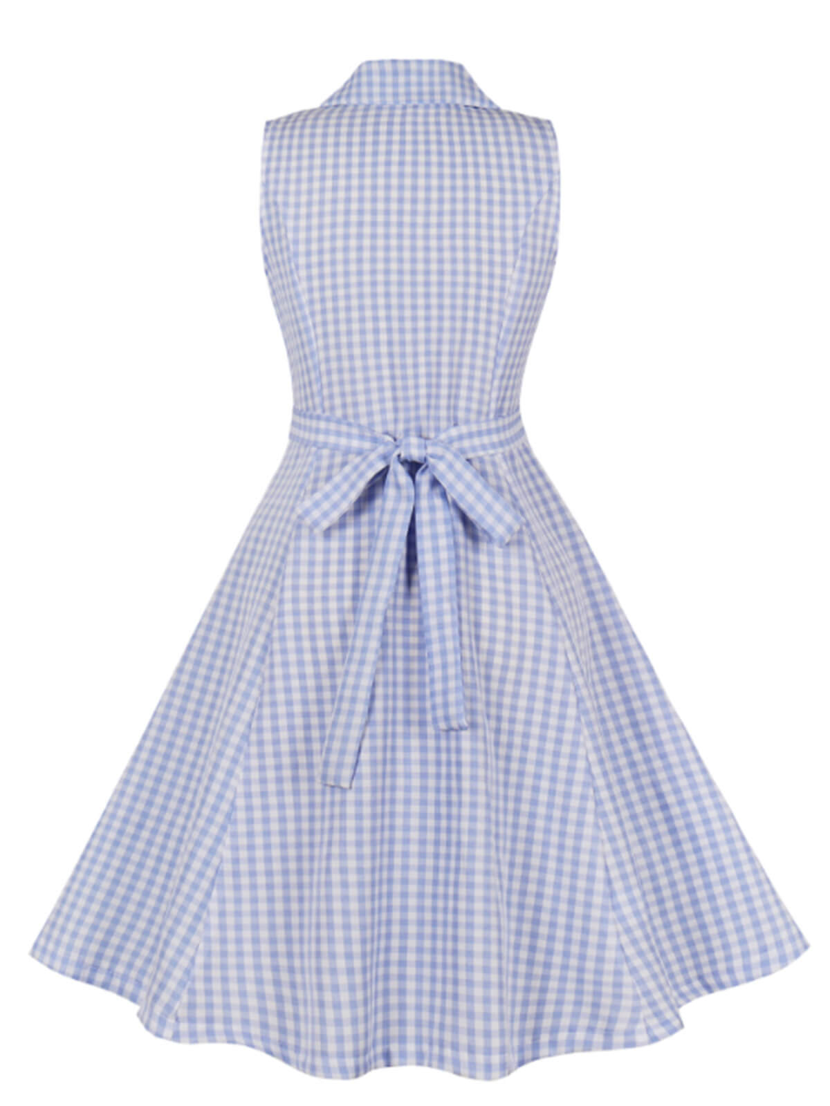 Light Blue Plaid Lapel Sleeveless Dress