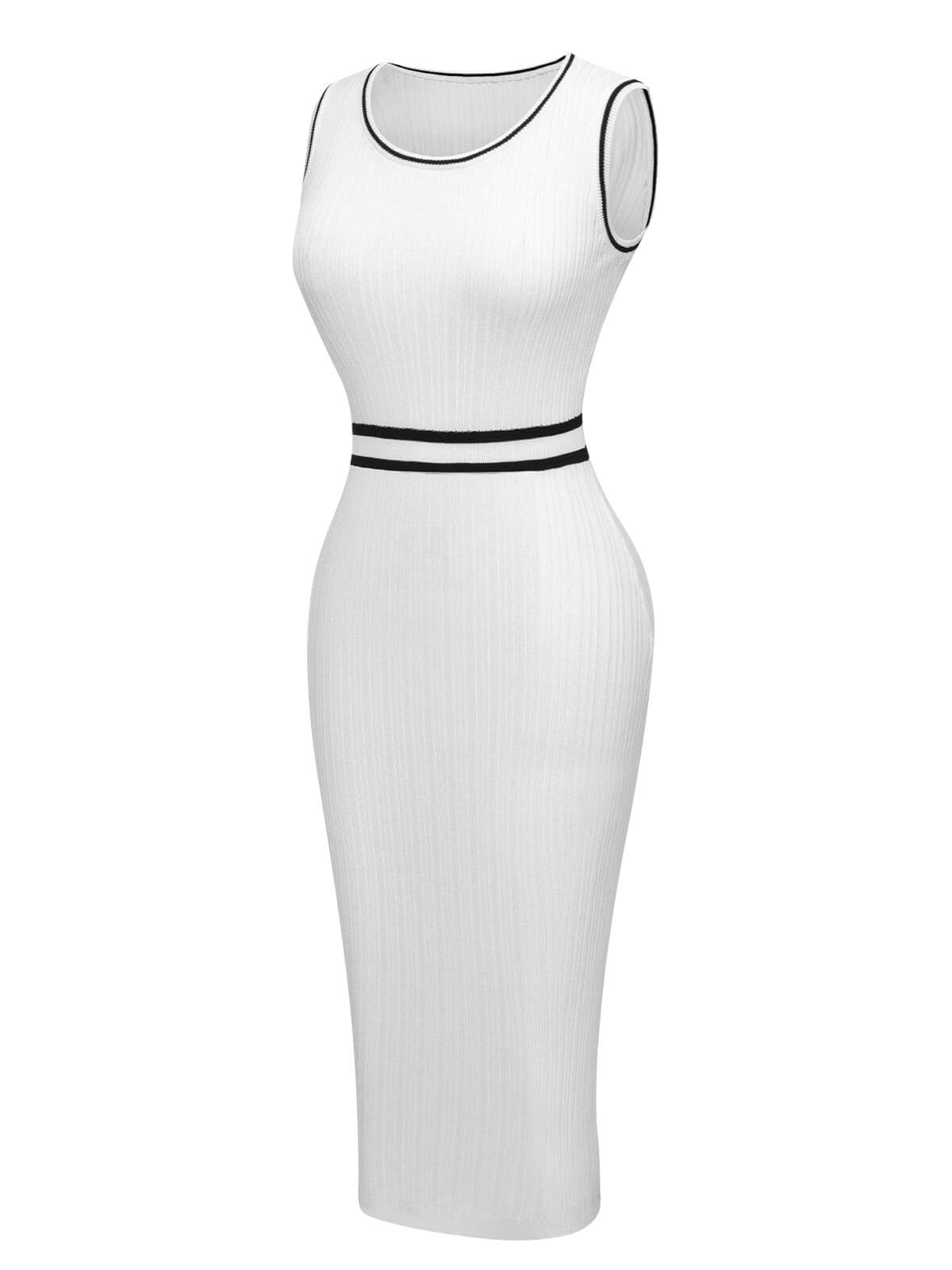 White  Contrast Binding Knit Dress