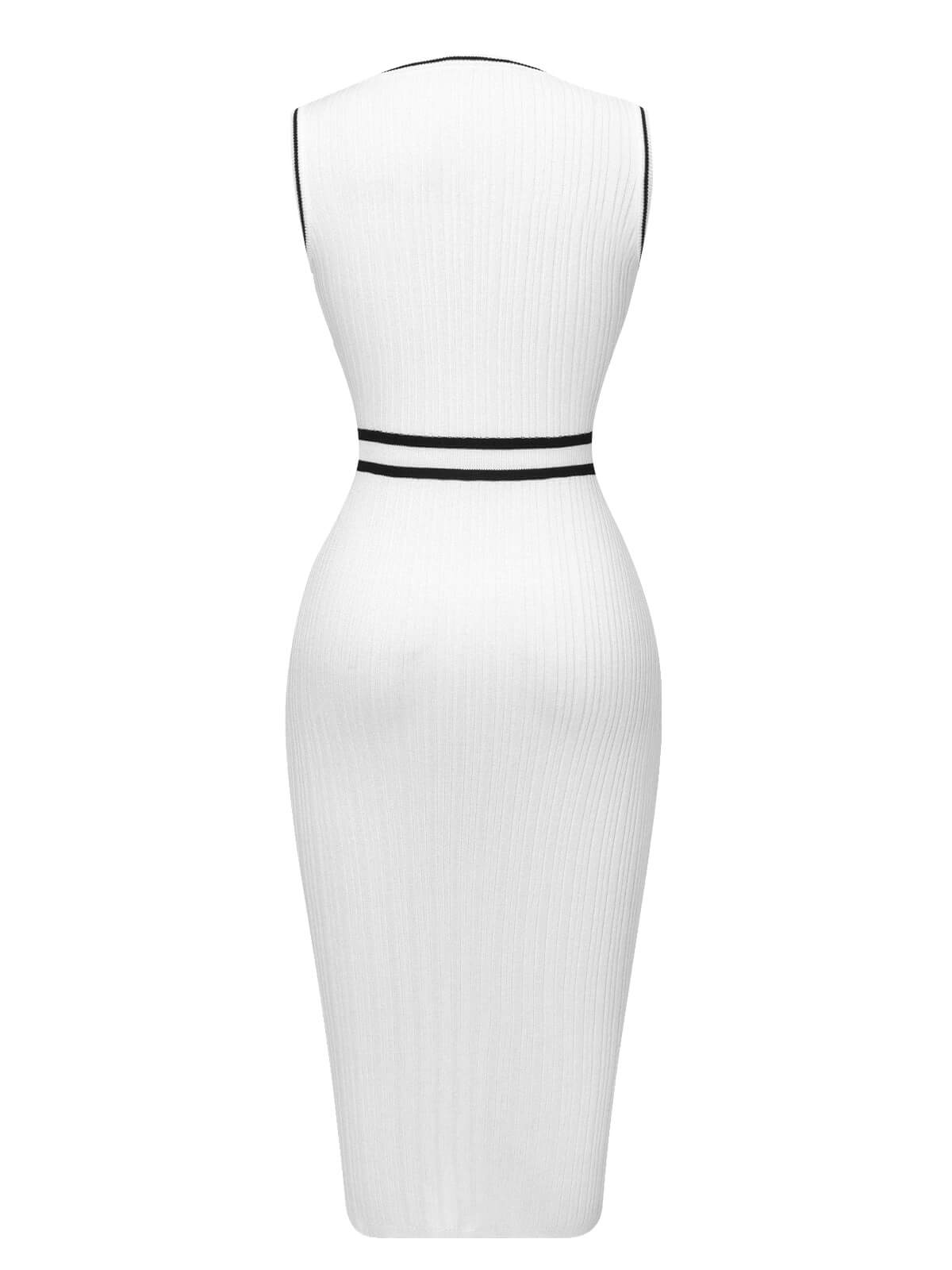 White  Contrast Binding Knit Dress