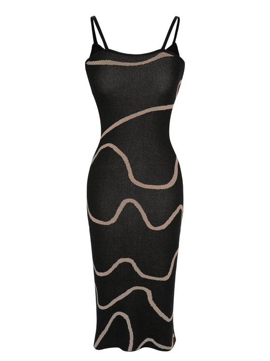 Black  Knit Spaghetti Straps Bodycon Dress